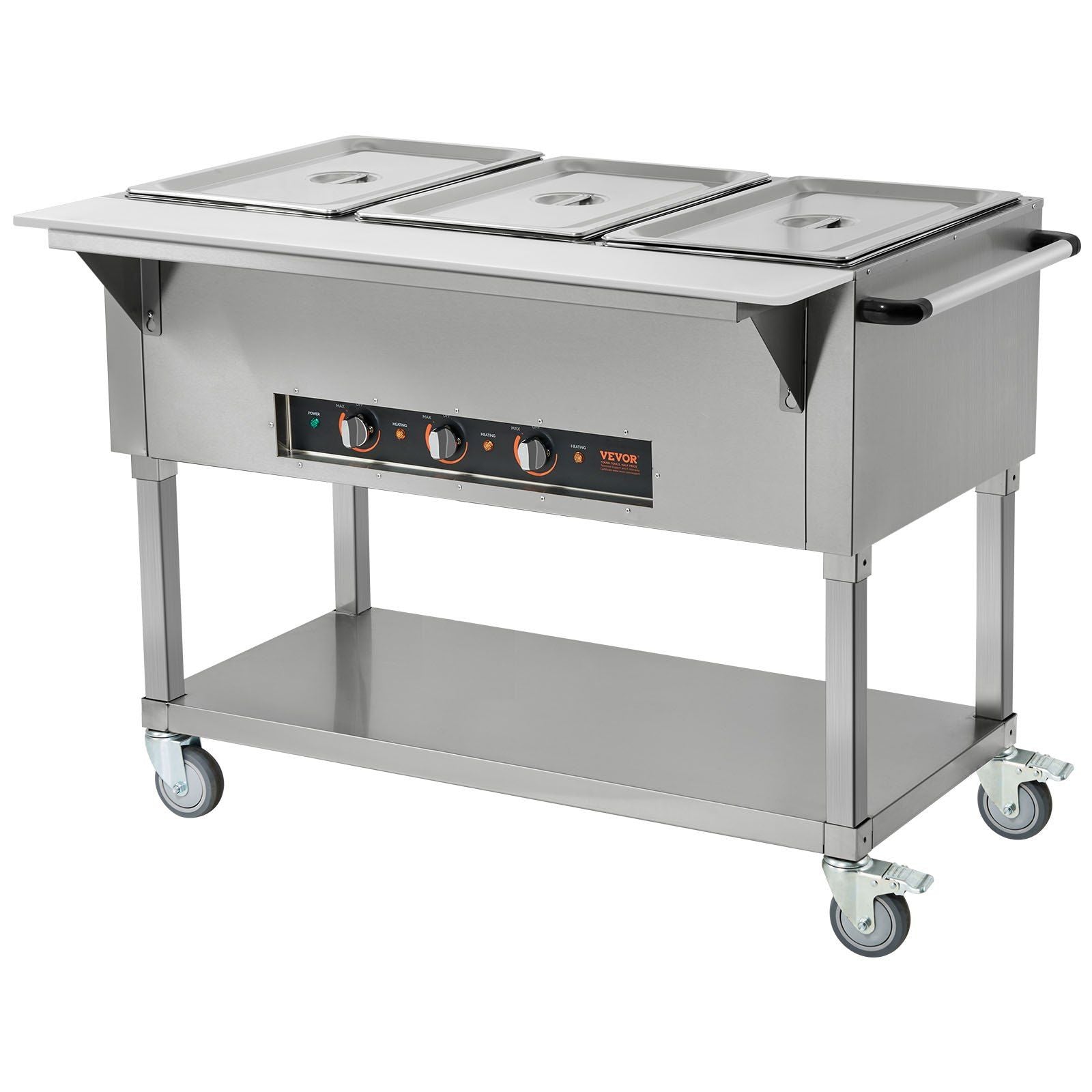 VEVOR 3-Pan Commercial Food Warmer, 3 x 20.6QT Electric Steam Table, 1500W Professional Buffet Catering Food Warmer with 4 Wheel