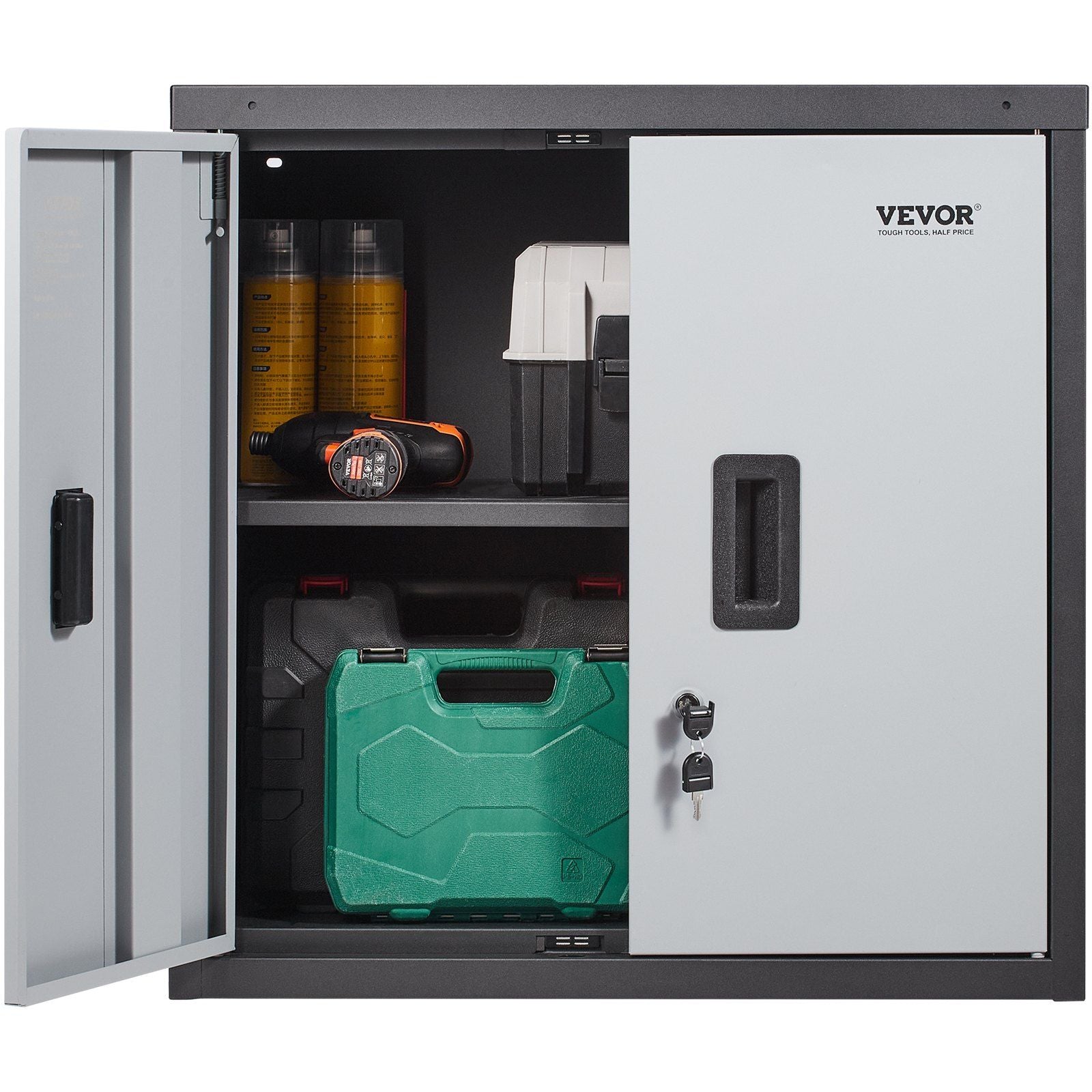 VEVOR Foldable Wall Cabinet, Metal Garage Cabinet Wall Mounted 26 Small Cabinet 240 LBS Loading Capacity Adjustable Shelf Magne