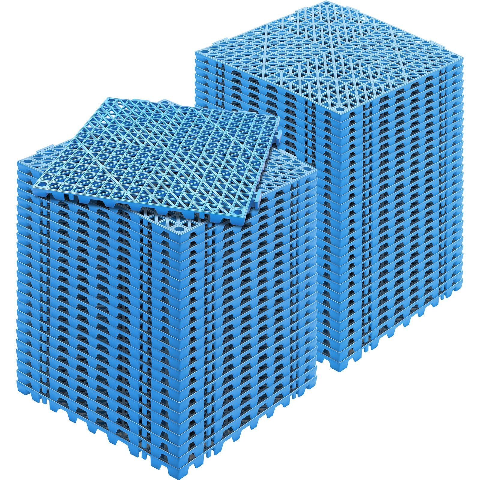 VEVOR Interlocking Tile 55PCS Blue, Drainage Tiles 12 x 12 Splicing, Soft PVC Interlocking Drainage Floor Tiles, Non-Slip Draina