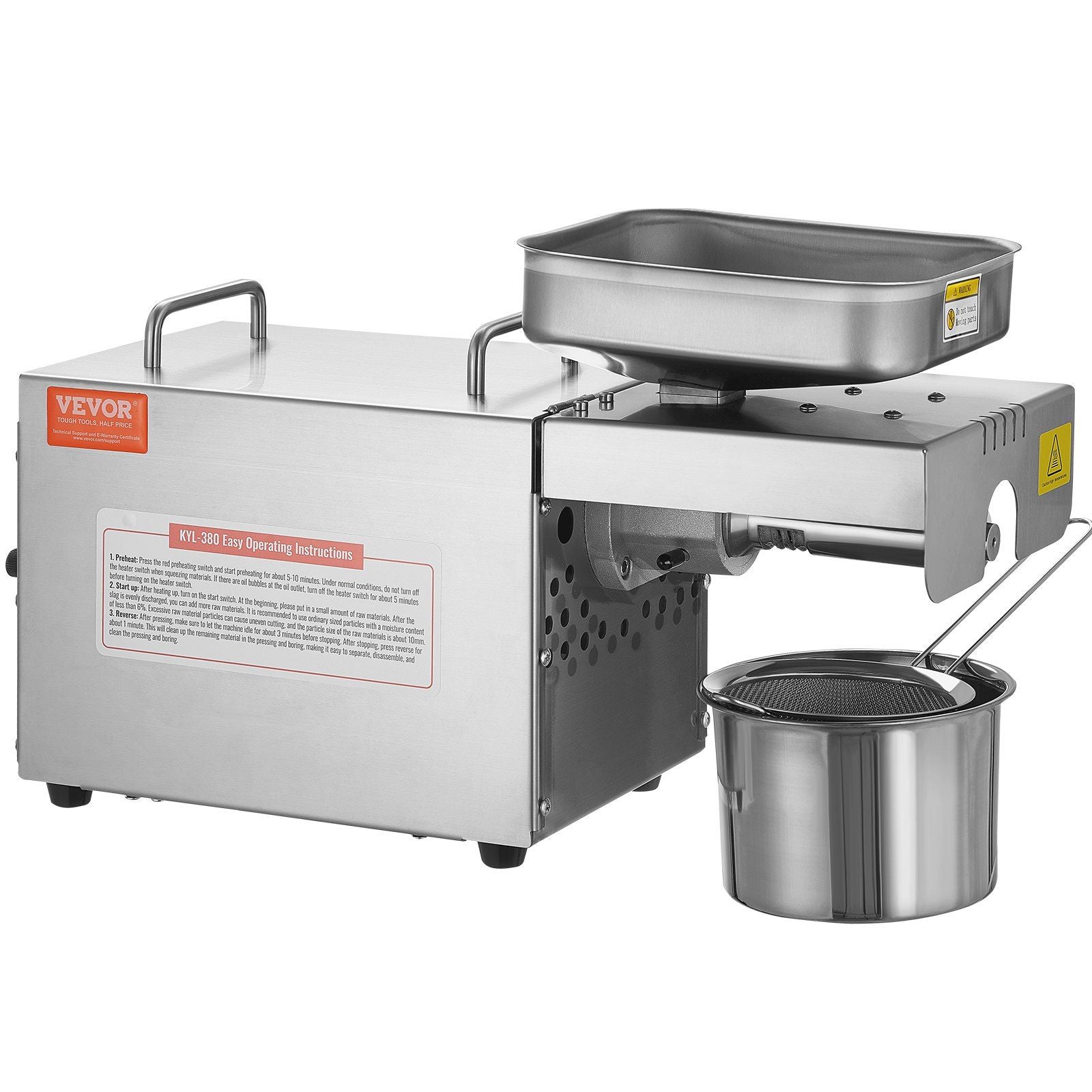 VEVOR Electric Oil Press Machine, 700W Stainless Steel Oil Extractor Machine, 140C / 284F Constant Temperature, Hot Press Oil Ex