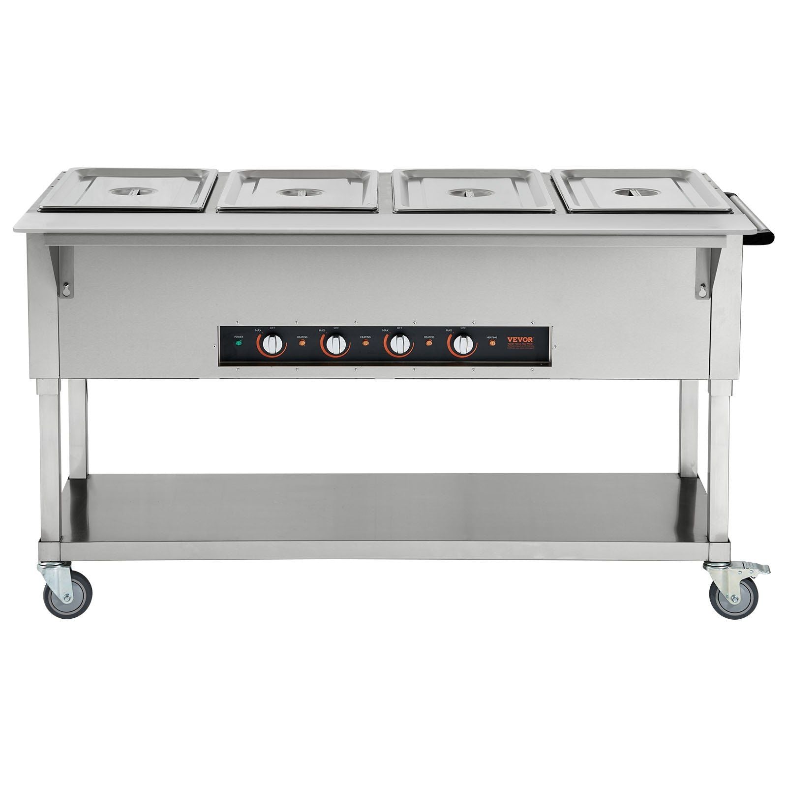 VEVOR 4-Pan Commercial Food Warmer, 4 x 20.6QT Electric Steam Table, 2000W Professional Buffet Catering Food Warmer with 4 Wheel