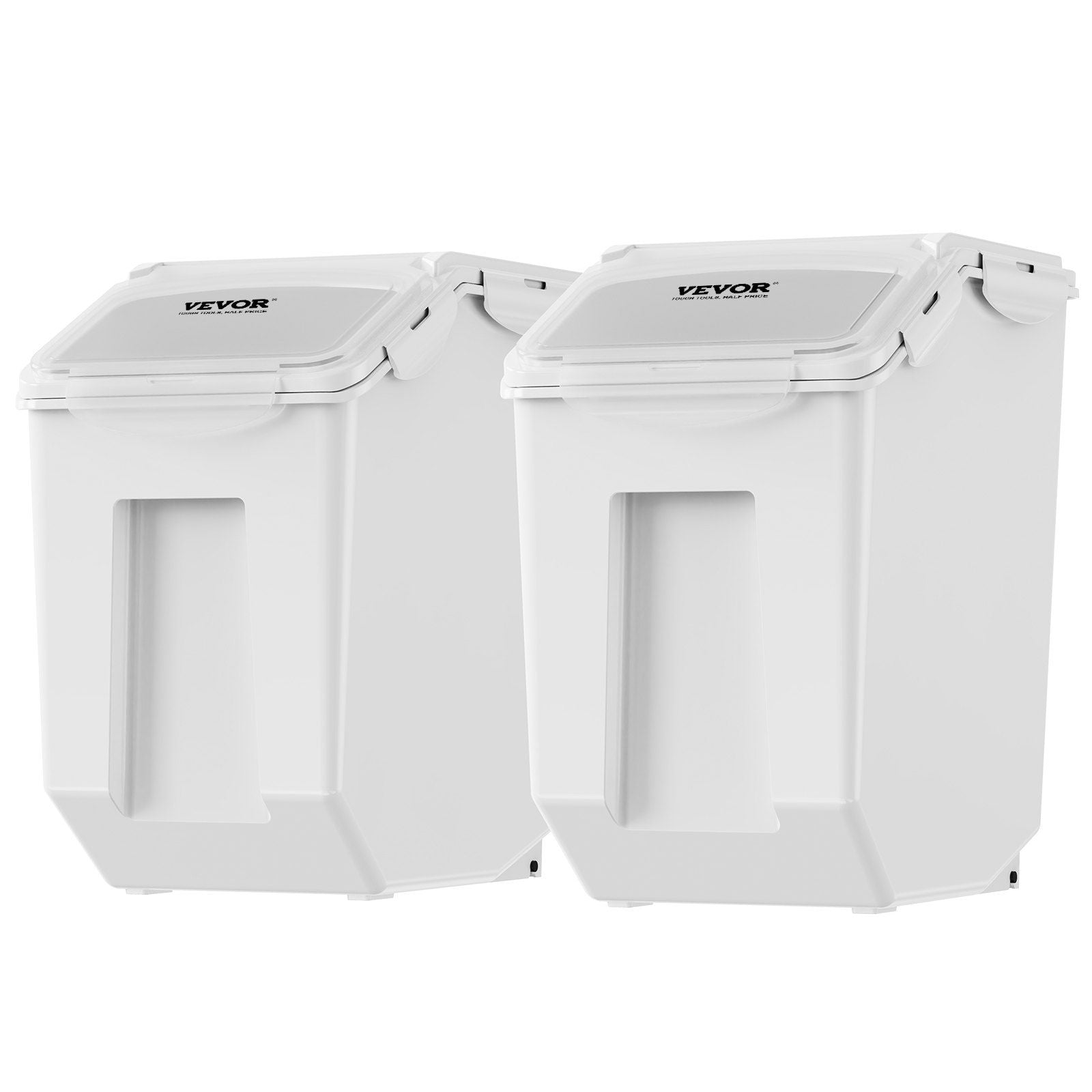 VEVOR Ingredient Storage Bin, 2 x 15L Dispenser Bin with 2 Measuring Cups, Attachable Casters and Airtight Lid, 2 Pcs/Set Dog Pe