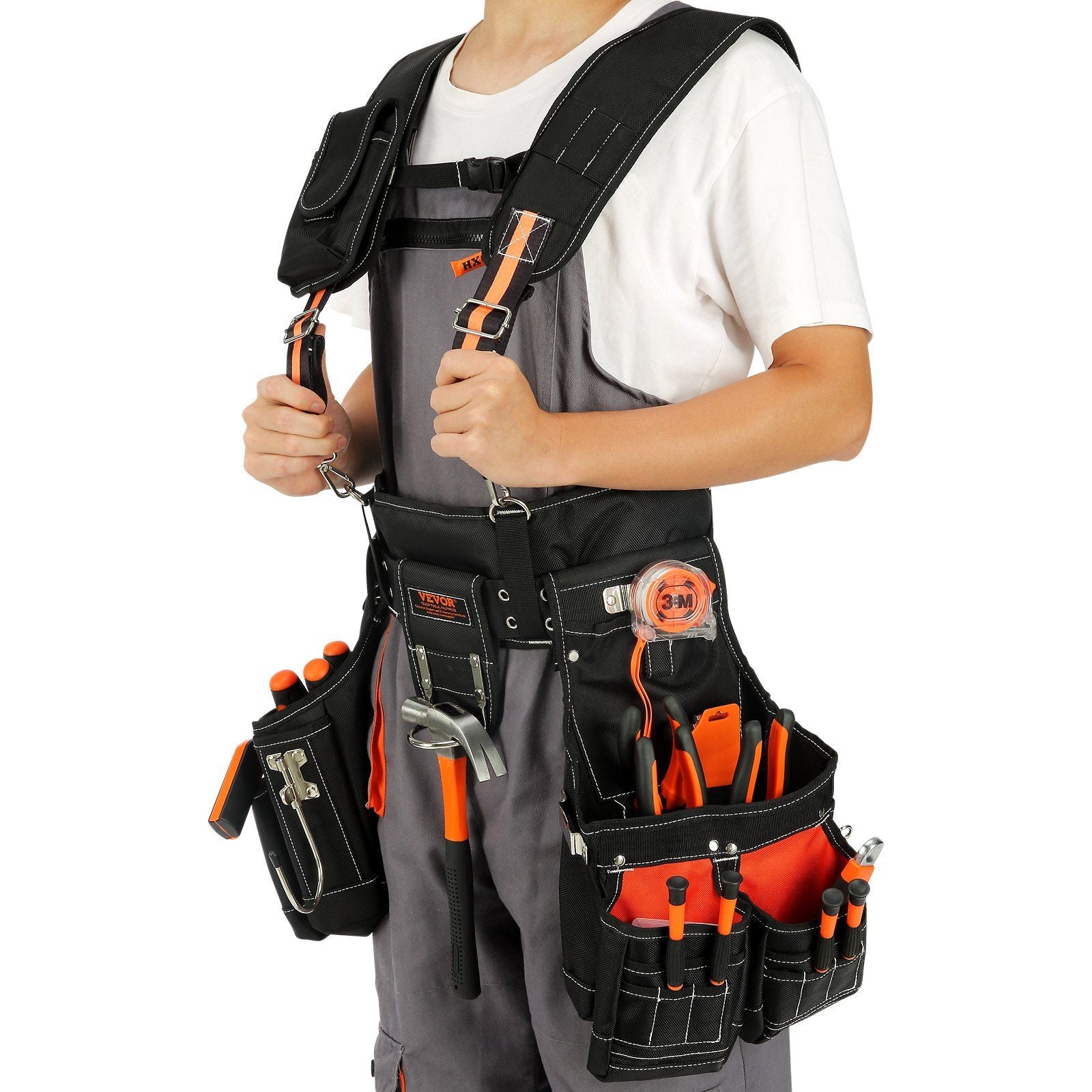 VEVOR Tool Belt with Suspenders 1680D Polyester, 29 Pockets, 29-54 inches Adjustable Waist Size, Tool Belts for Men, Heavy Duty 