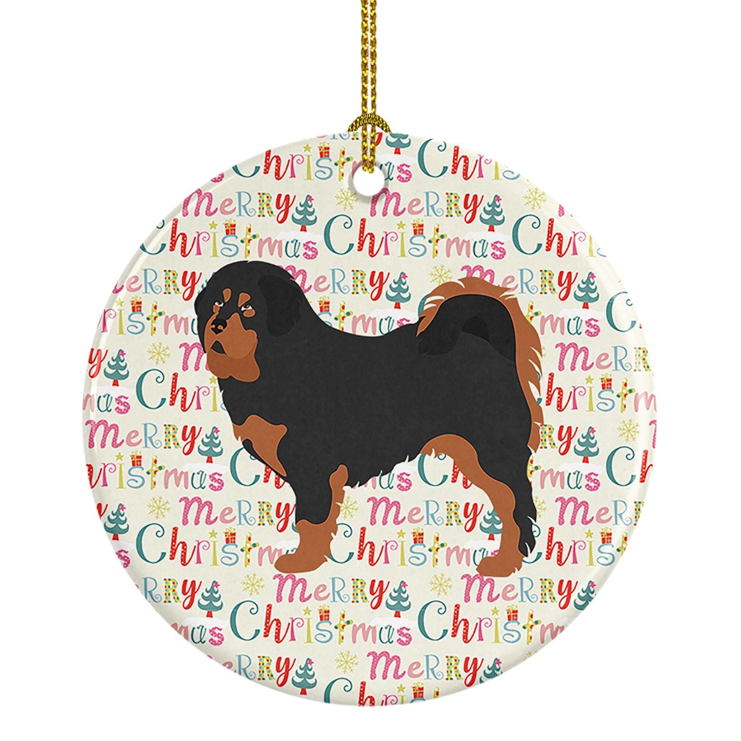 Tibetan Mastiff Merry Christmas Ceramic Ornament Christmas Tree Hanging Decorations for Home Christmas Holiday, Party, Gift, 3 i