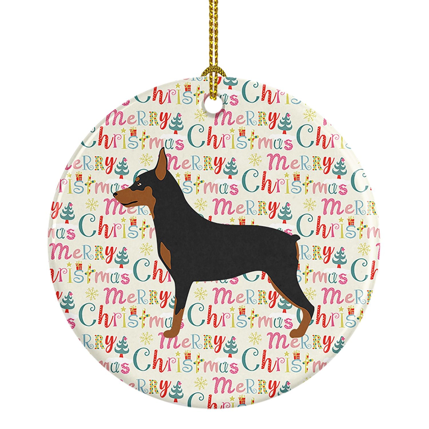 Miniature Pinscher Merry Christmas Ceramic Ornament Christmas Tree Hanging Decorations for Home Christmas Holiday, Party, Gift, 