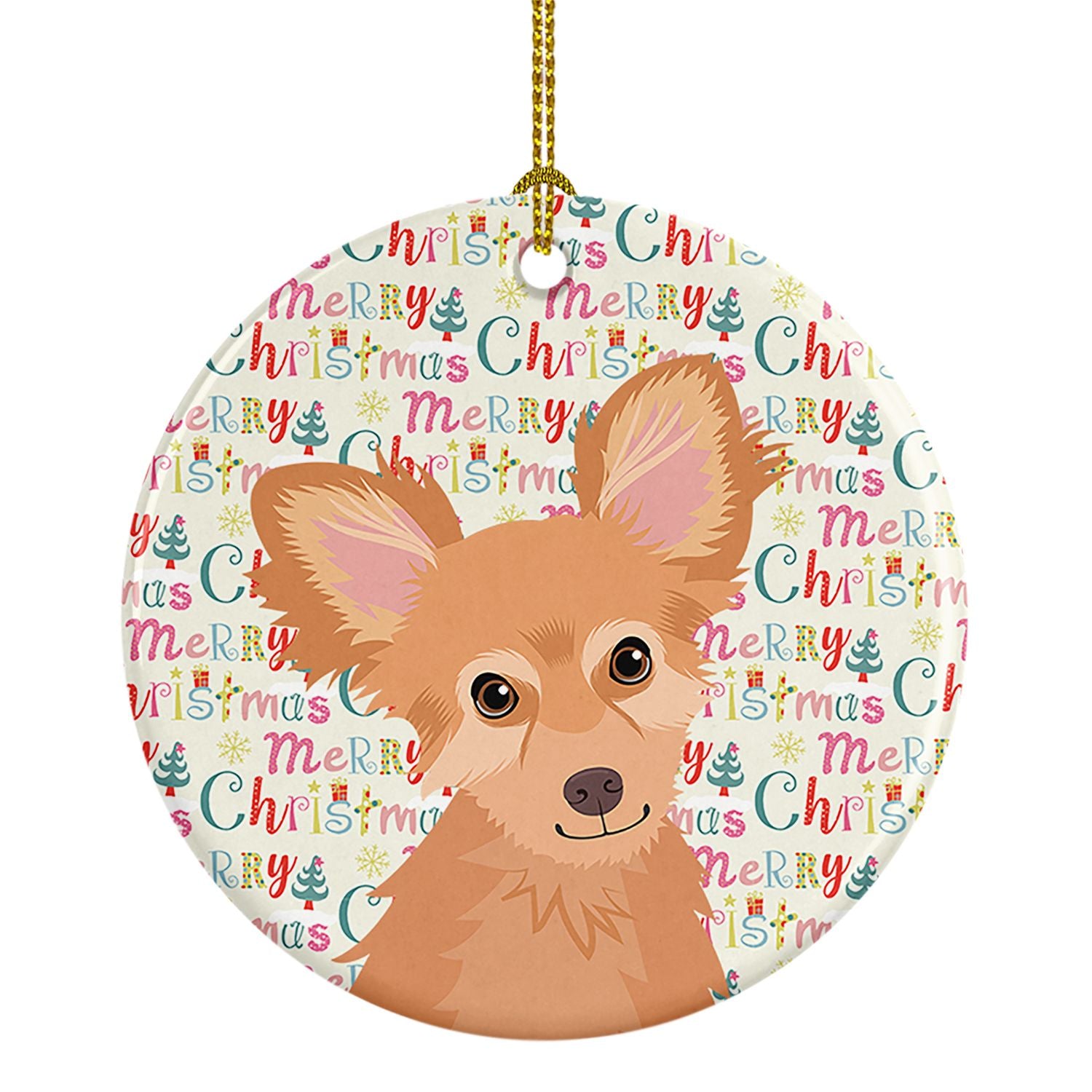 Chihuahua Fawn Christmas Ceramic Ornament Christmas Tree Hanging Decorations for Home Christmas Holiday, Party, Gift, 3 in, Mult