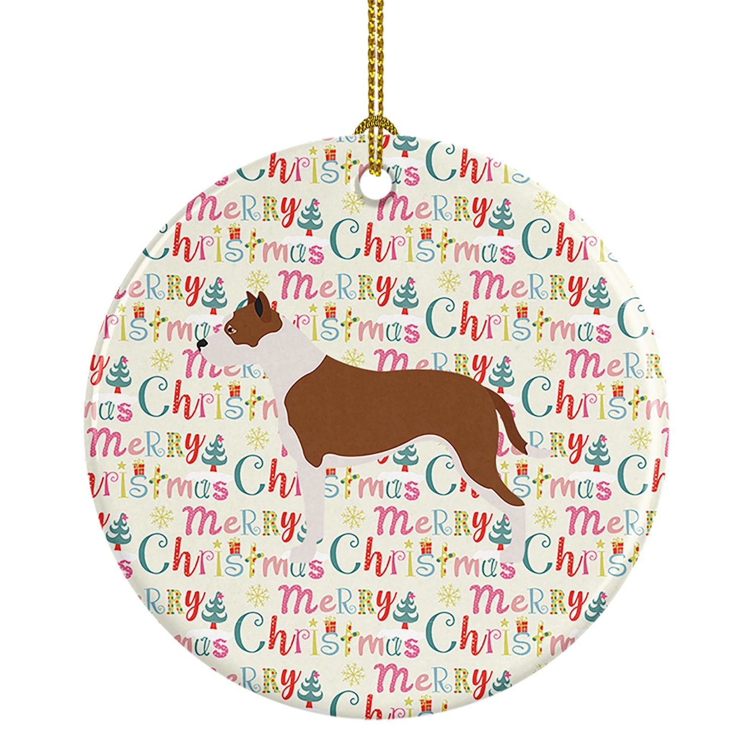 Pit Bull Terrier Merry Christmas Ceramic Ornament Christmas Tree Hanging Decorations for Home Christmas Holiday, Party, Gift, 3 
