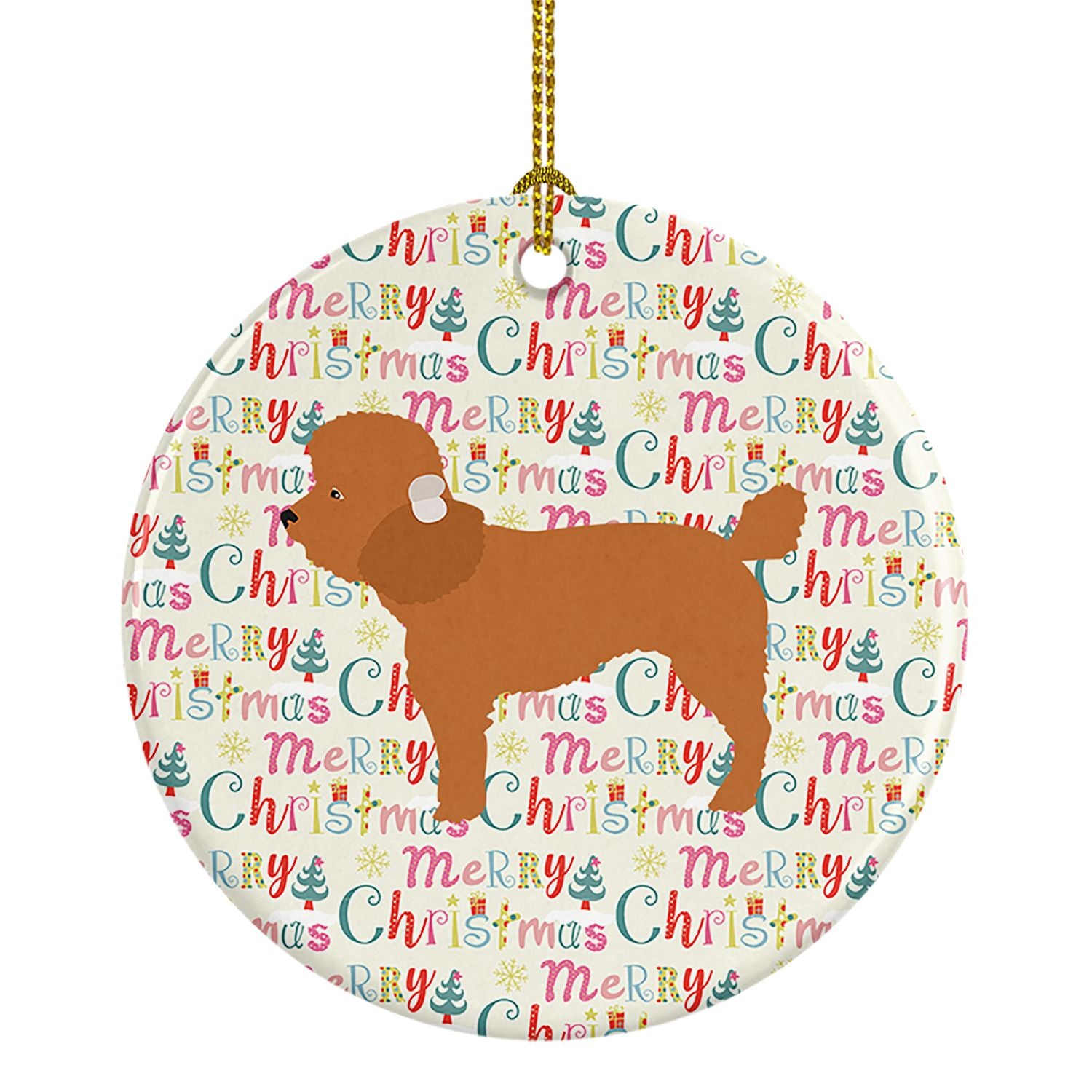 Toy Poodle Merry Christmas Ceramic Ornament Christmas Tree Hanging Decorations for Home Christmas Holiday, Party, Gift, 3 in, Mu