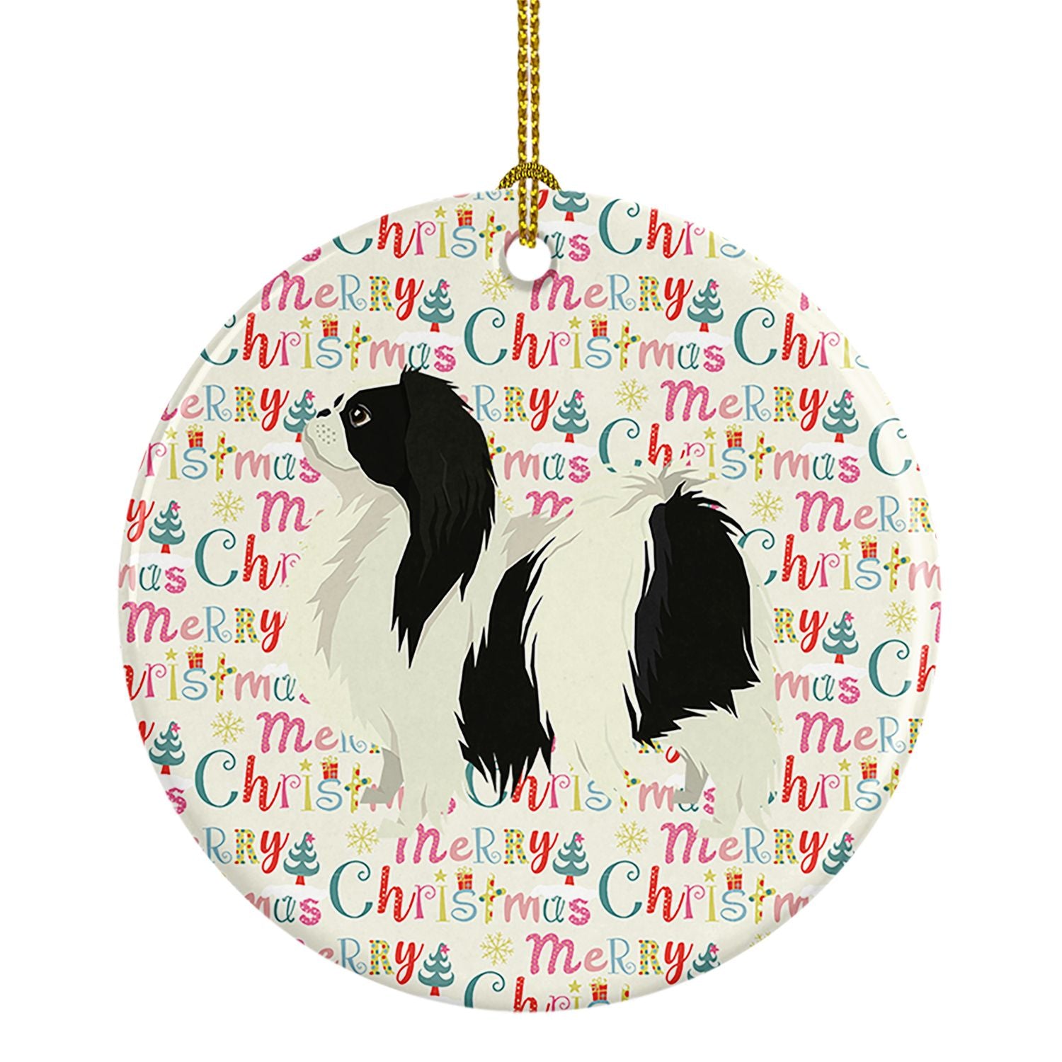 Japanese Chin Merry Christmas Ceramic Ornament Christmas Tree Hanging Decorations for Home Christmas Holiday, Party, Gift, 3 in,