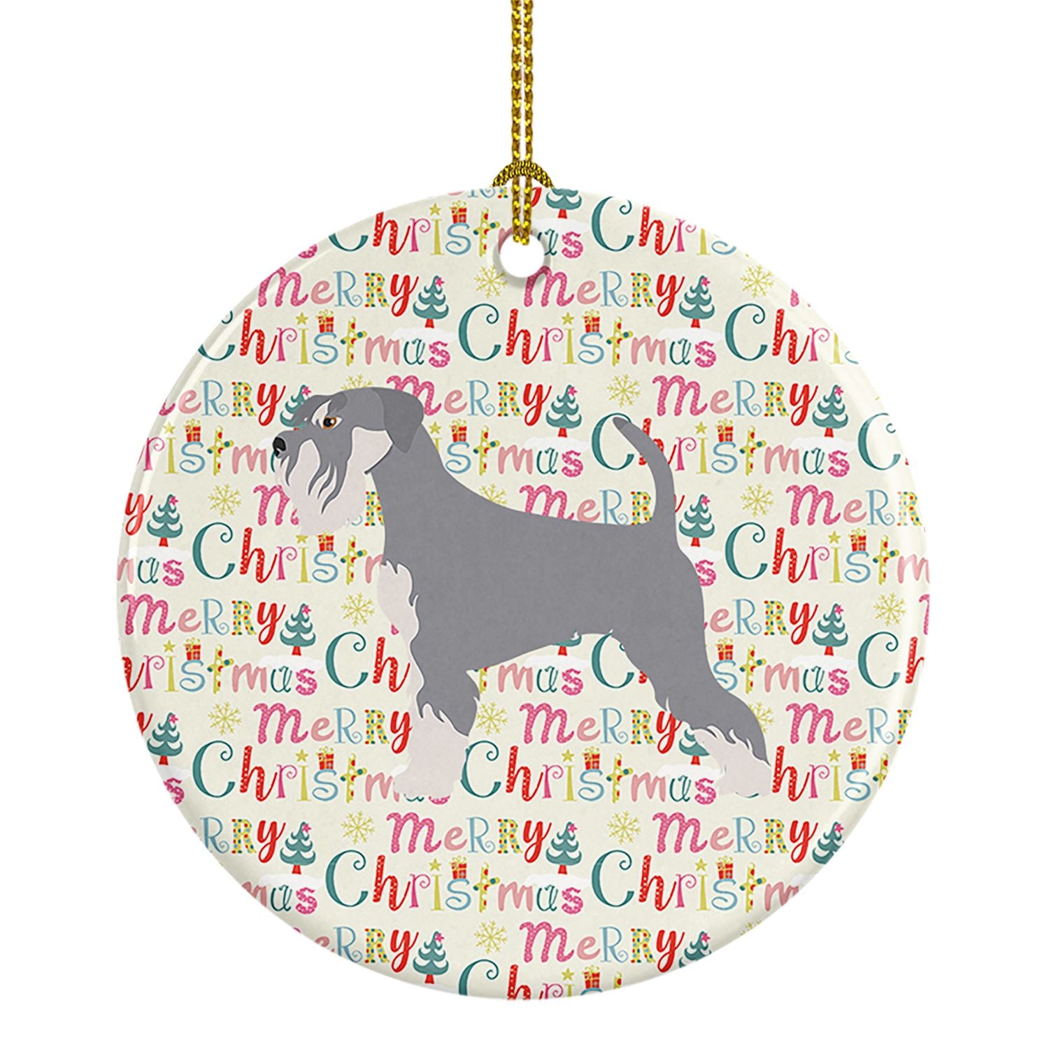 Schnauzer Merry Christmas Ceramic Ornament Christmas Tree Hanging Decorations for Home Christmas Holiday, Party, Gift, 3 in, Mul