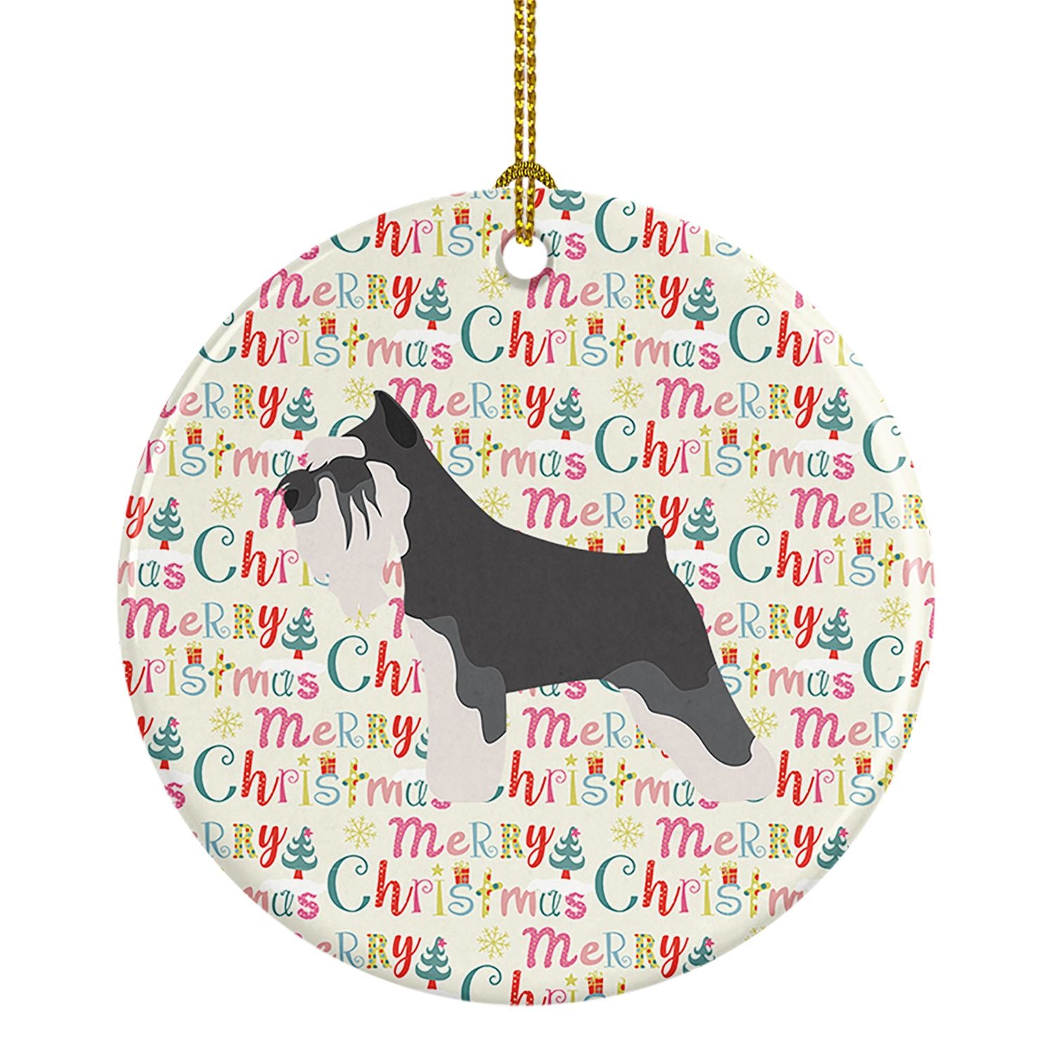 Miniature Schnauzer Merry Christmas Ceramic Ornament Christmas Tree Hanging Decorations for Home Christmas Holiday, Party, Gift,