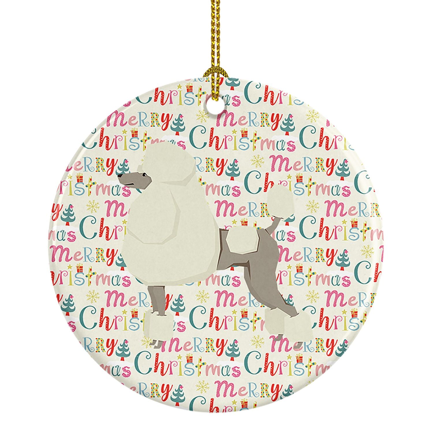 Poodle Merry Christmas Ceramic Ornament Christmas Tree Hanging Decorations for Home Christmas Holiday, Party, Gift, 3 in, Multic