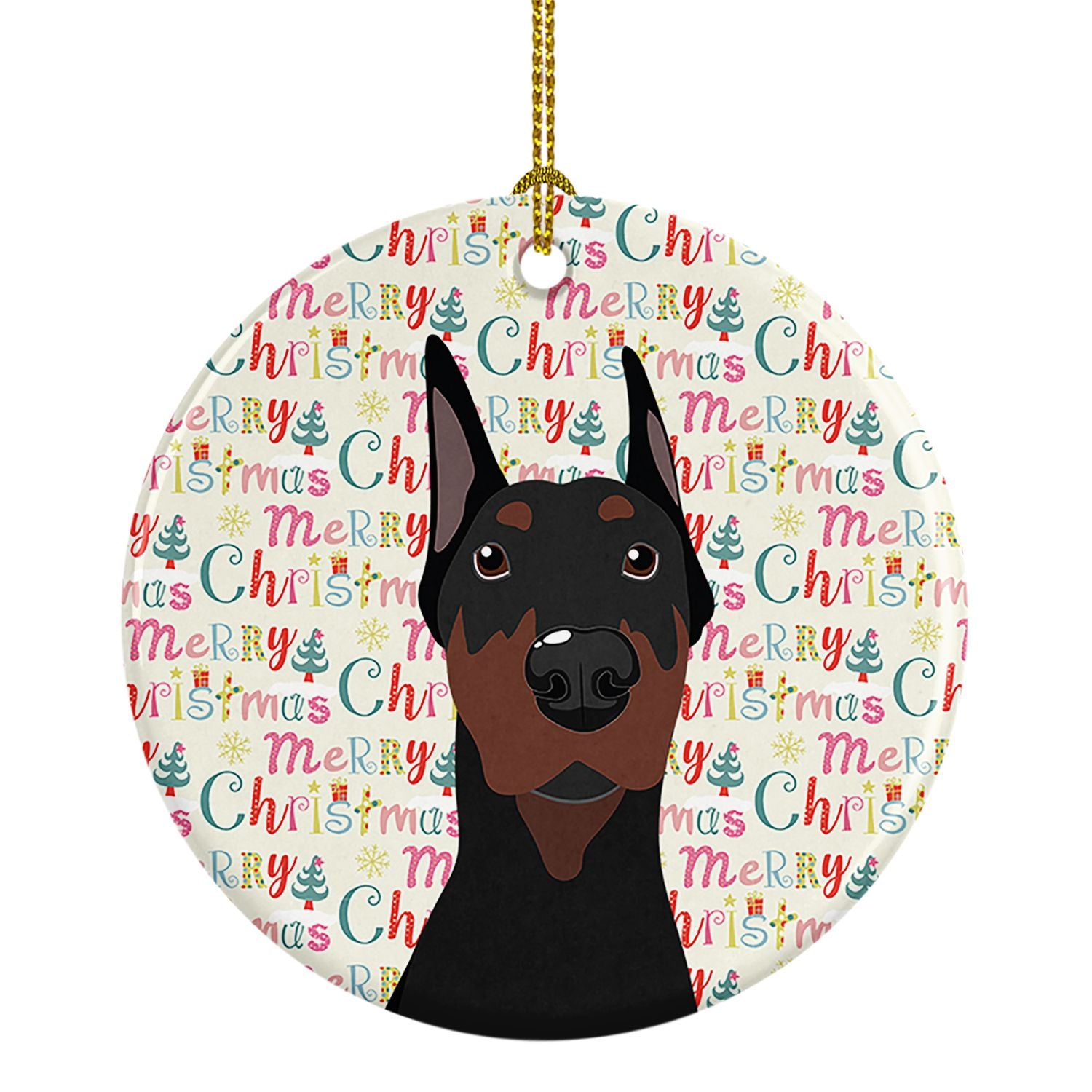 Doberman Pinscher Black Cropped Ears Christmas Ceramic Ornament Christmas Tree Hanging Decorations for Home Christmas Holiday, P