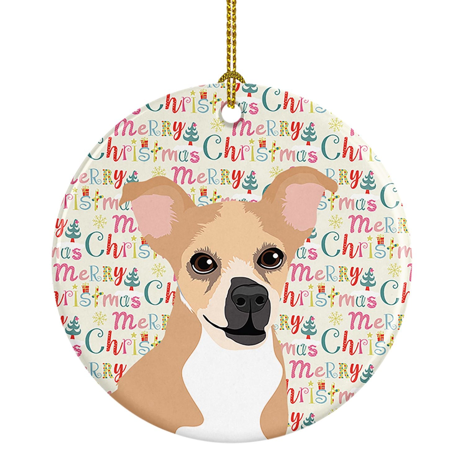 Chihuahua Gold and White Christmas Ceramic Ornament Christmas Tree Hanging Decorations for Home Christmas Holiday, Party, Gift, 