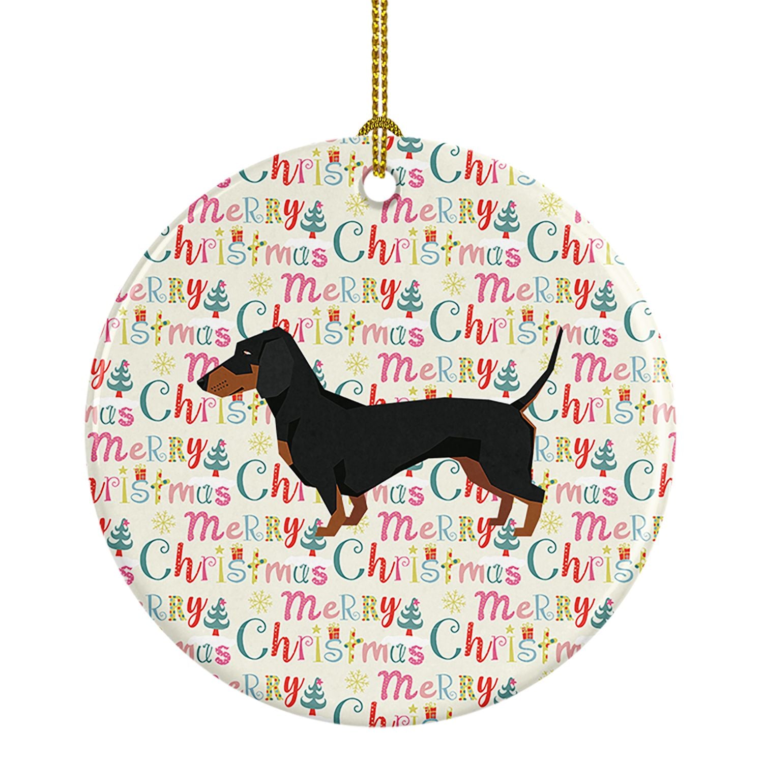 Dachshund Merry Christmas Ceramic Ornament Christmas Tree Hanging Decorations for Home Christmas Holiday, Party, Gift, 3 in, Mul