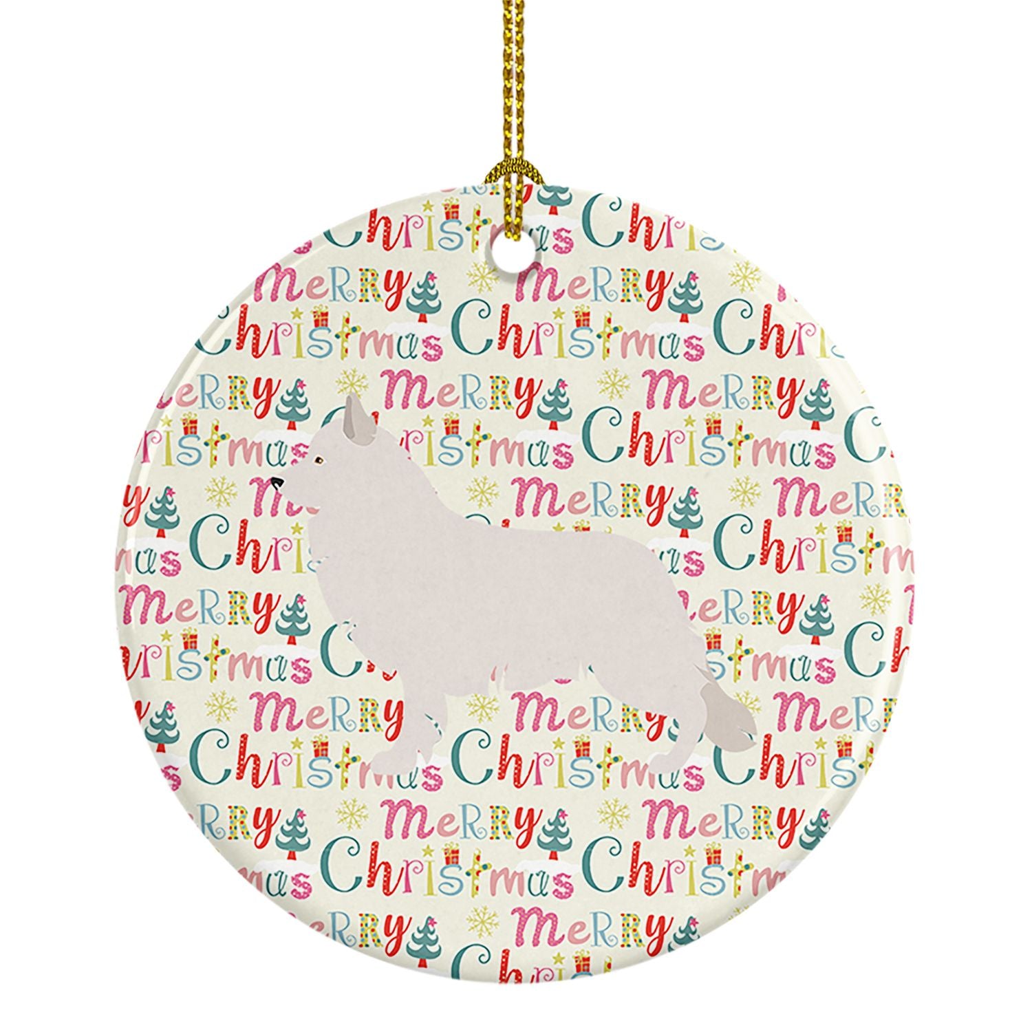 Berger Blanc Suisse Merry Christmas Ceramic Ornament Christmas Tree Hanging Decorations for Home Christmas Holiday, Party, Gift,