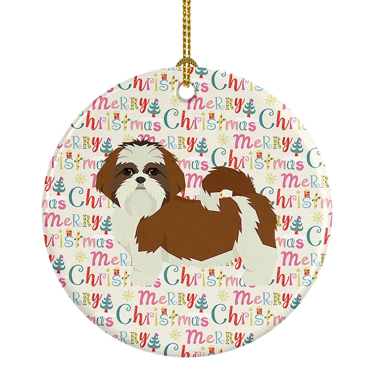 Shih Tzu Merry Christmas Ceramic Ornament Christmas Tree Hanging Decorations for Home Christmas Holiday, Party, Gift, 3 in, Mult