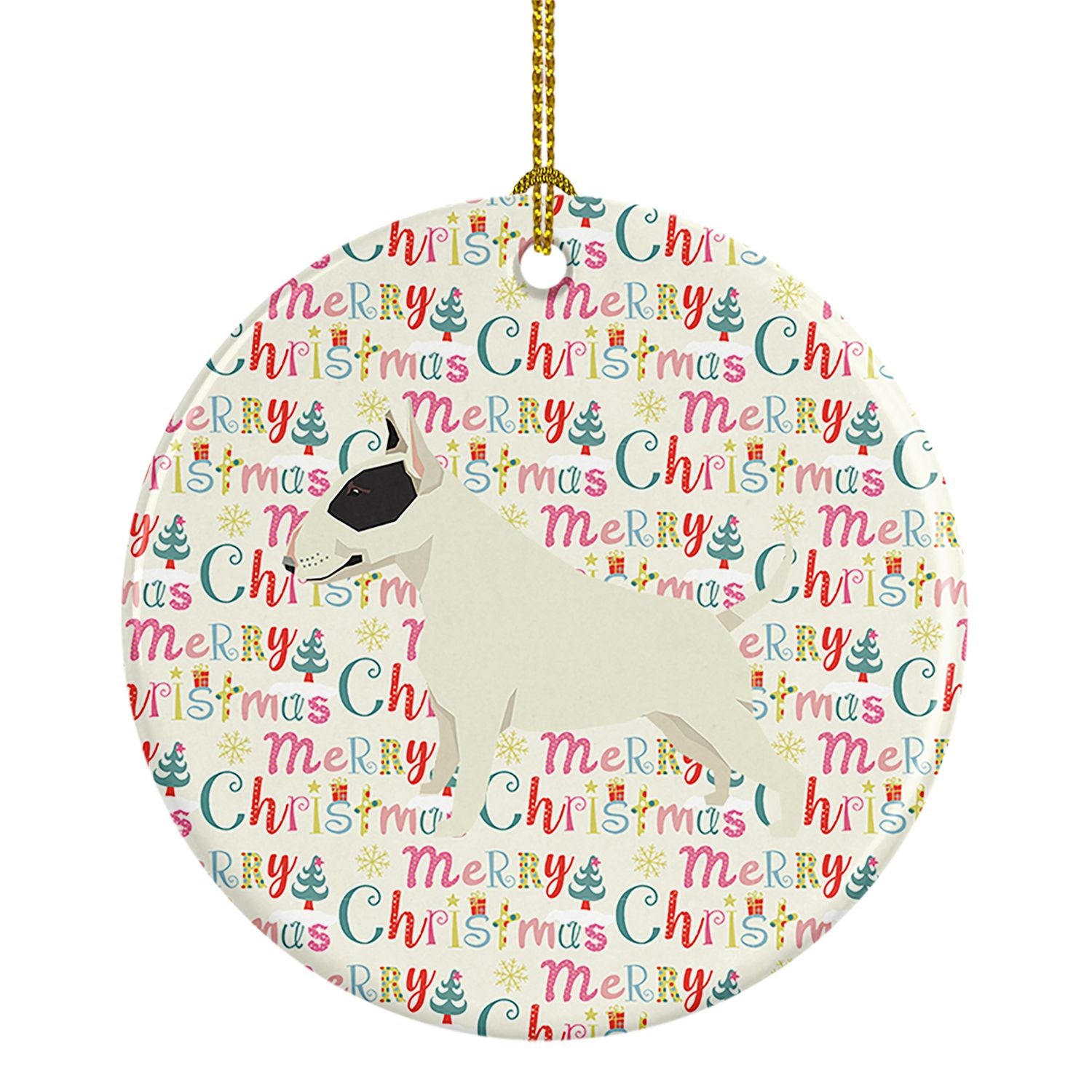 Black and White Bull Terrier Merry Christmas Ceramic Ornament Christmas Tree Hanging Decorations for Home Christmas Holiday, Par