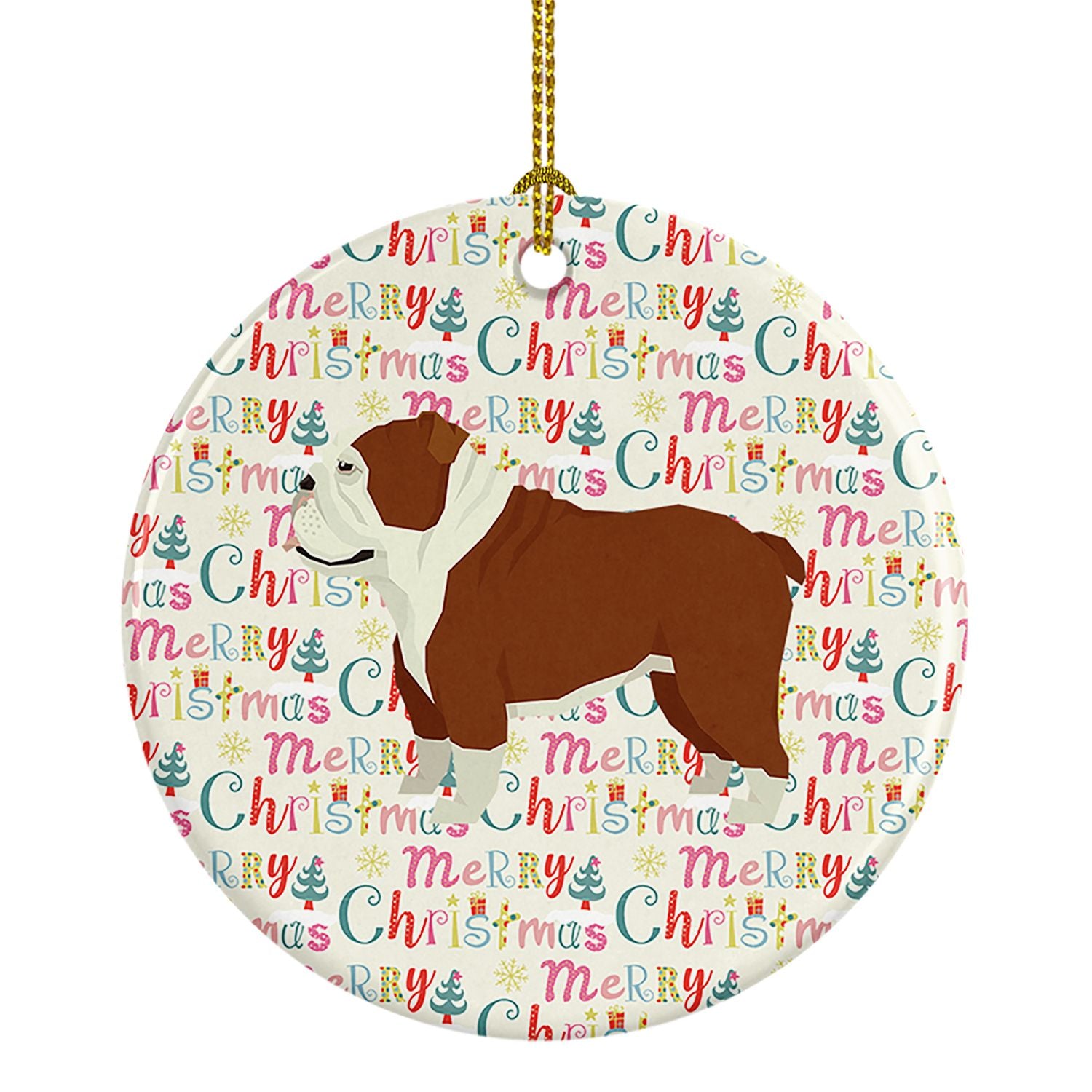 English Bulldog Merry Christmas Ceramic Ornament Christmas Tree Hanging Decorations for Home Christmas Holiday, Party, Gift, 3 i