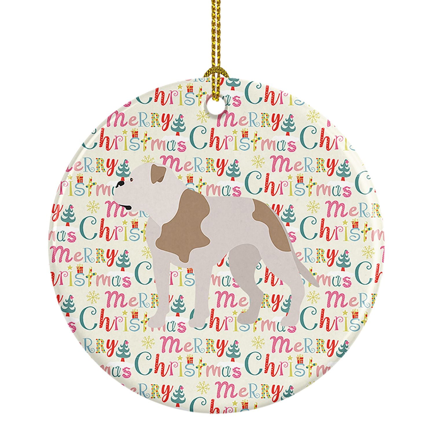 American Bulldog Merry Christmas Ceramic Ornament Christmas Tree Hanging Decorations for Home Christmas Holiday, Party, Gift, 3 