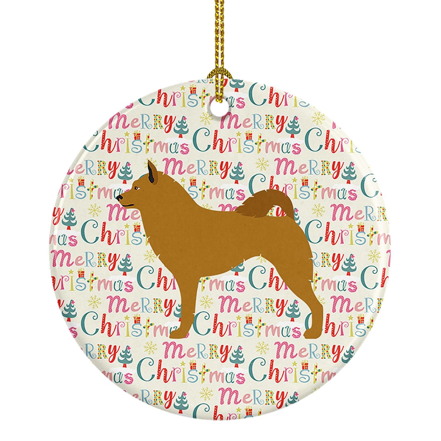 Finnish Spitz Merry Christmas Ceramic Ornament Christmas Tree Hanging Decorations for Home Christmas Holiday, Party, Gift, 3 in,