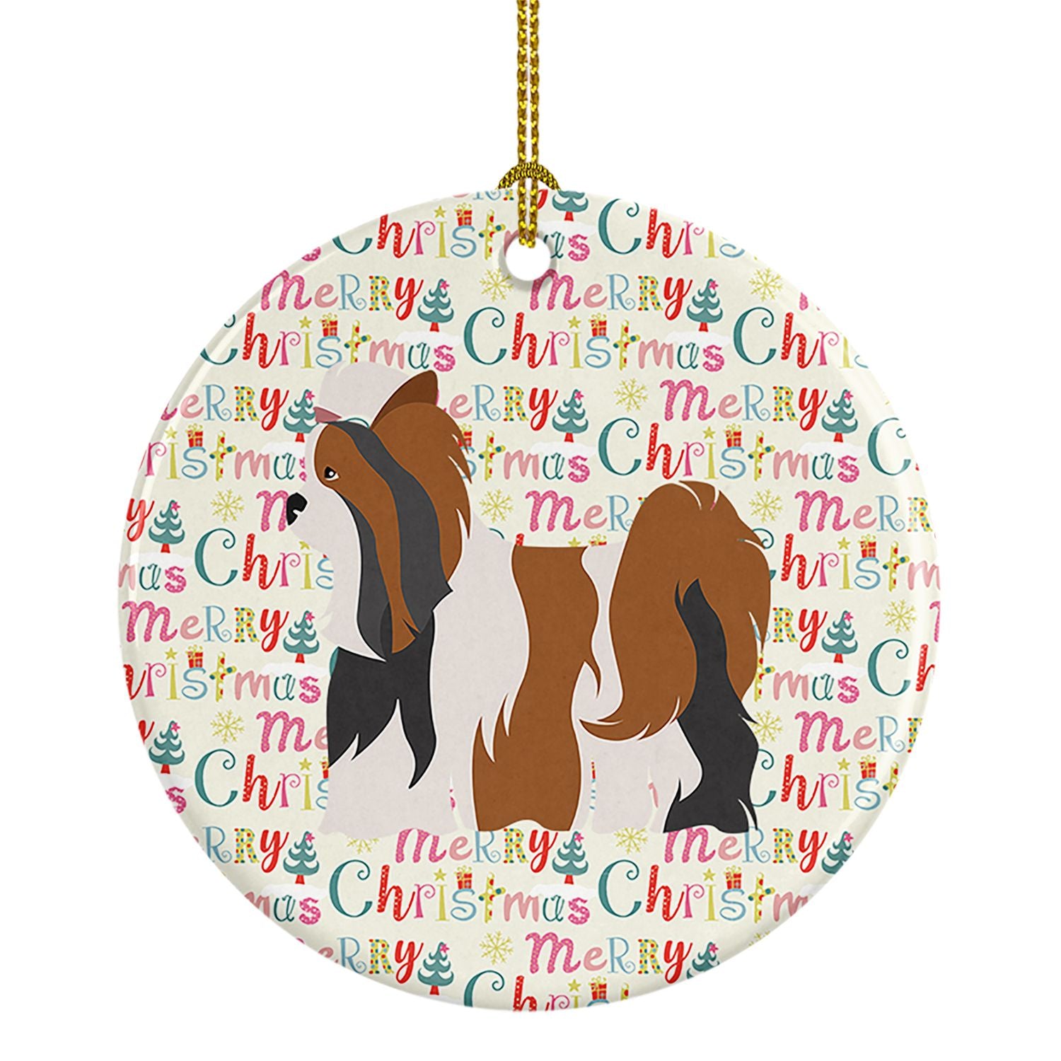 Biewer Terrier Merry Christmas Ceramic Ornament Christmas Tree Hanging Decorations for Home Christmas Holiday, Party, Gift, 3 in
