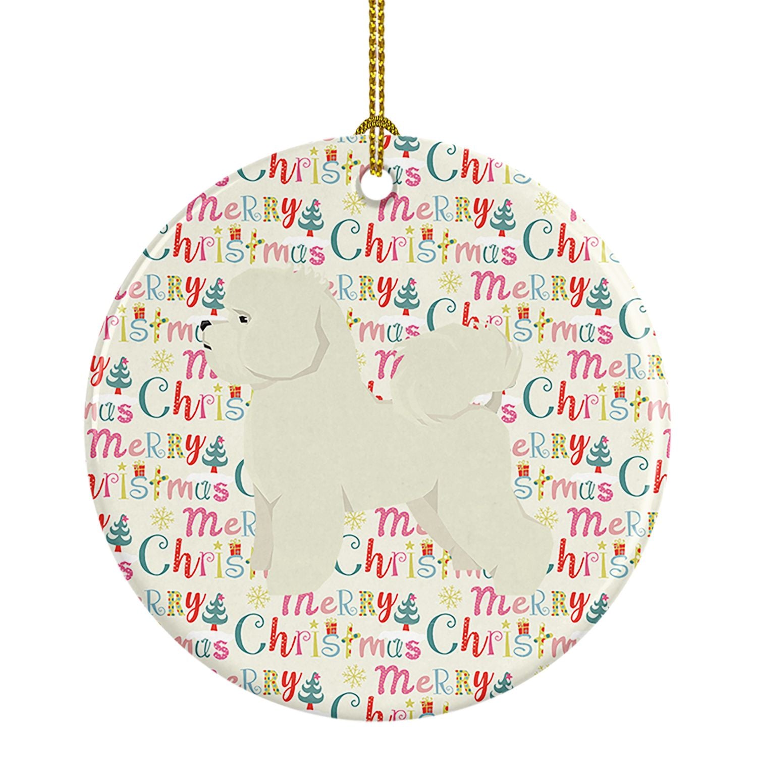 Bichon Frise Merry Christmas Ceramic Ornament Christmas Tree Hanging Decorations for Home Christmas Holiday, Party, Gift, 3 in, 
