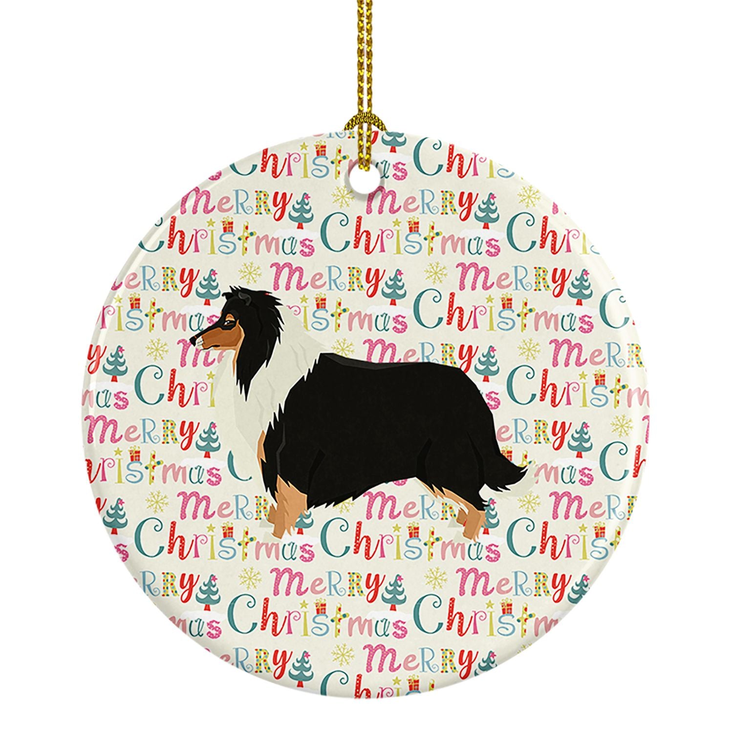 Collie Merry Christmas Ceramic Ornament Christmas Tree Hanging Decorations for Home Christmas Holiday, Party, Gift, 3 in, Multic