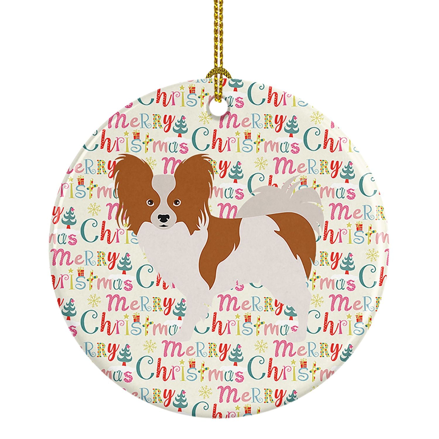 Papillon Merry Christmas Ceramic Ornament Christmas Tree Hanging Decorations for Home Christmas Holiday, Party, Gift, 3 in, Mult