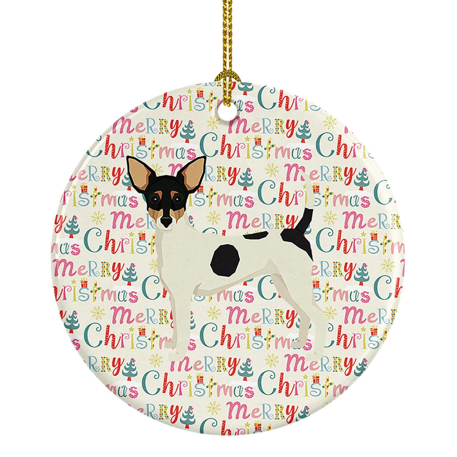 Toy Fox Terrier Merry Christmas Ceramic Ornament Christmas Tree Hanging Decorations for Home Christmas Holiday, Party, Gift, 3 i
