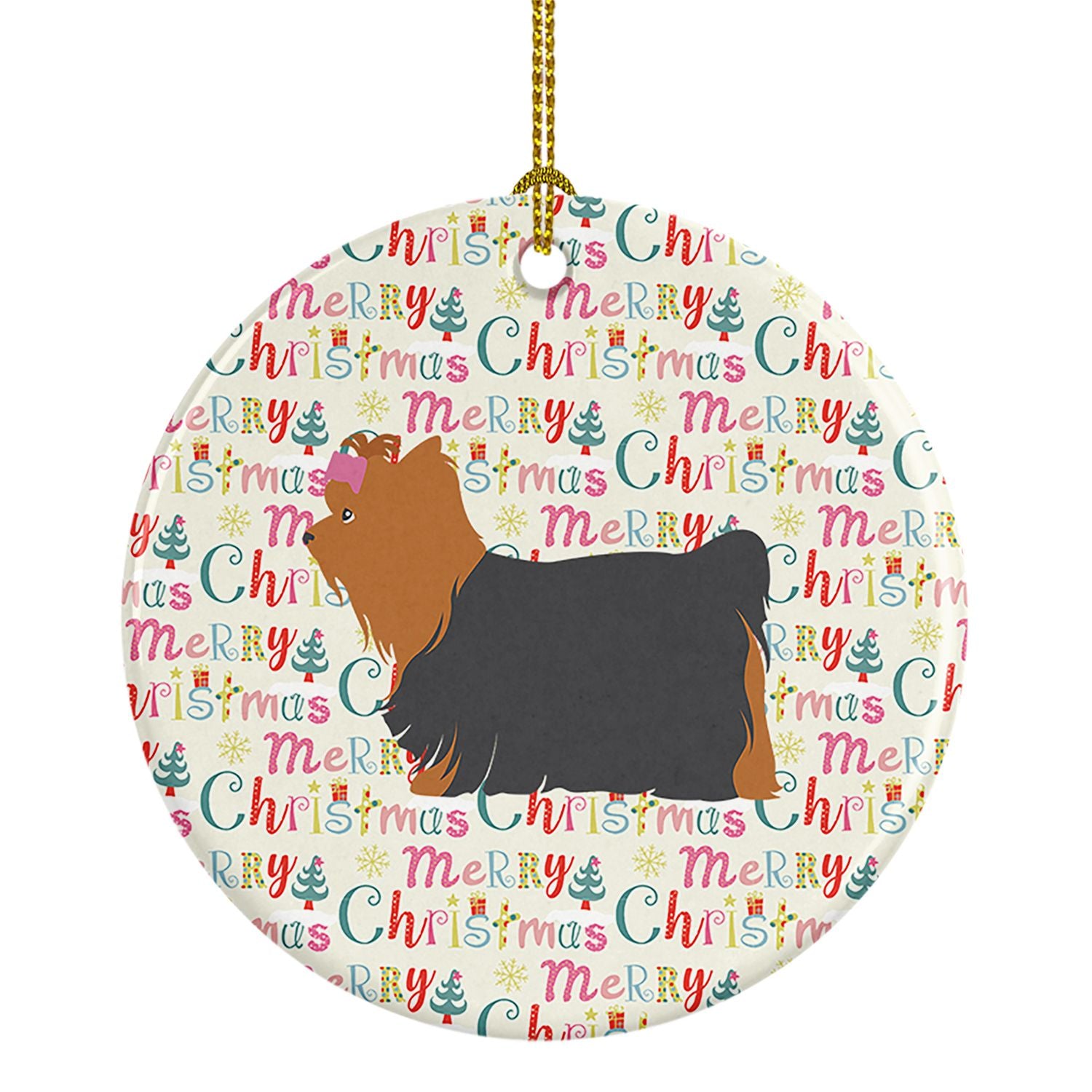 Yorkshire Terrier Yorkie Merry Christmas Ceramic Ornament Christmas Tree Hanging Decorations for Home Christmas Holiday, Party, 