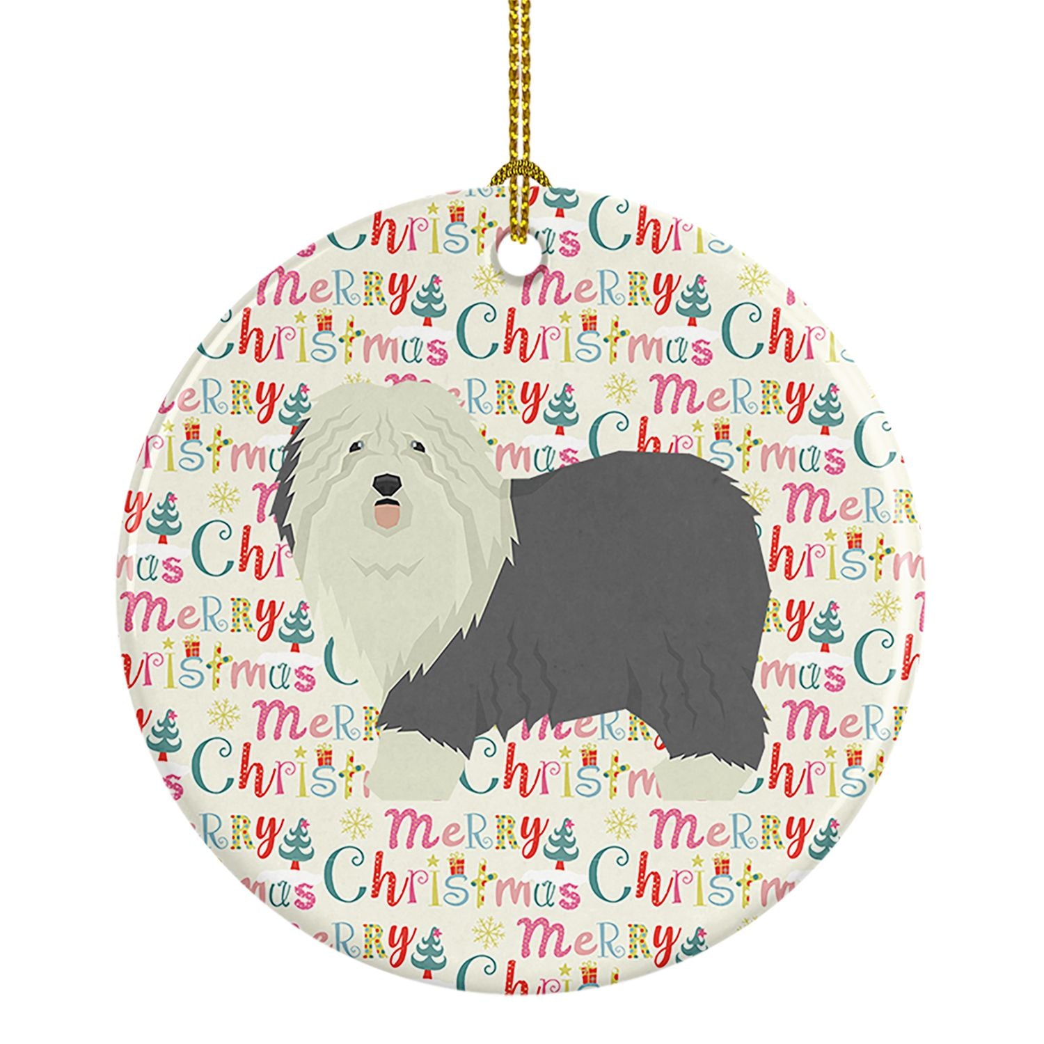 Old English Sheepdog Merry Christmas Ceramic Ornament Christmas Tree Hanging Decorations for Home Christmas Holiday, Party, Gift