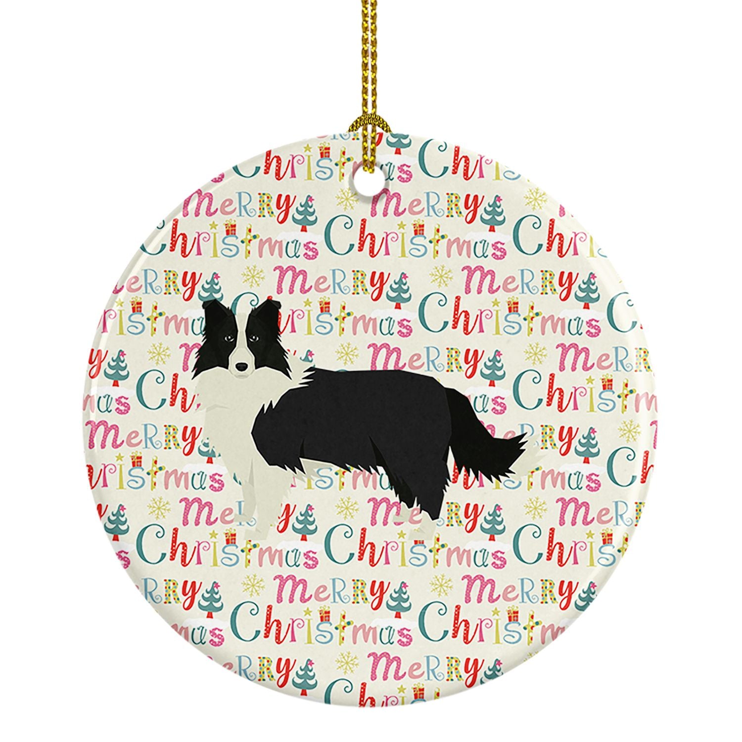 Border Collie Merry Christmas Ceramic Ornament Christmas Tree Hanging Decorations for Home Christmas Holiday, Party, Gift, 3 in,
