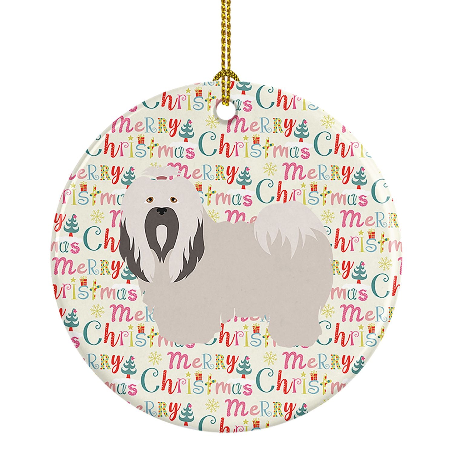 Lhasa Apso Merry Christmas Ceramic Ornament Christmas Tree Hanging Decorations for Home Christmas Holiday, Party, Gift, 3 in, Mu