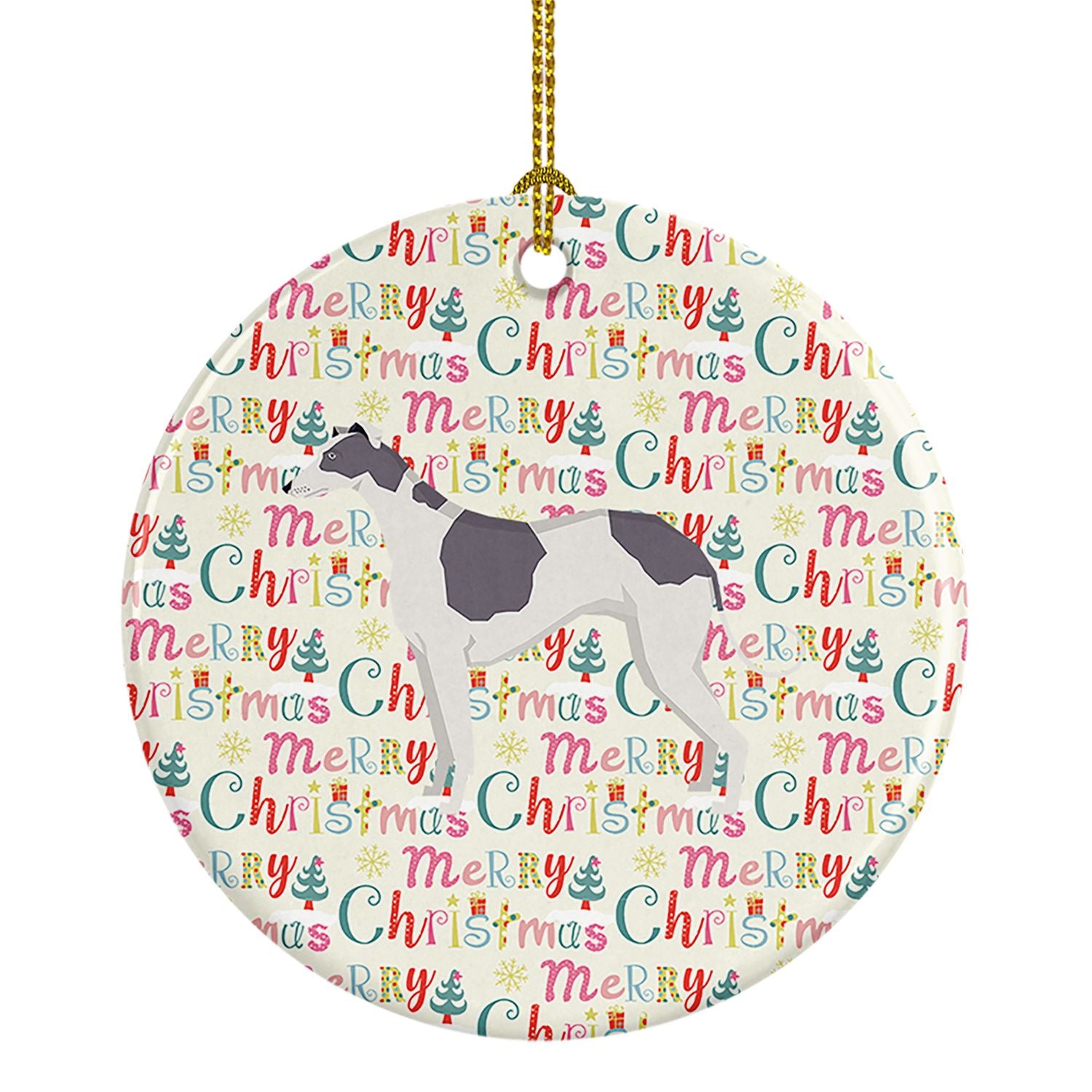 Greyhound Merry Christmas Ceramic Ornament Christmas Tree Hanging Decorations for Home Christmas Holiday, Party, Gift, 3 in, Mul