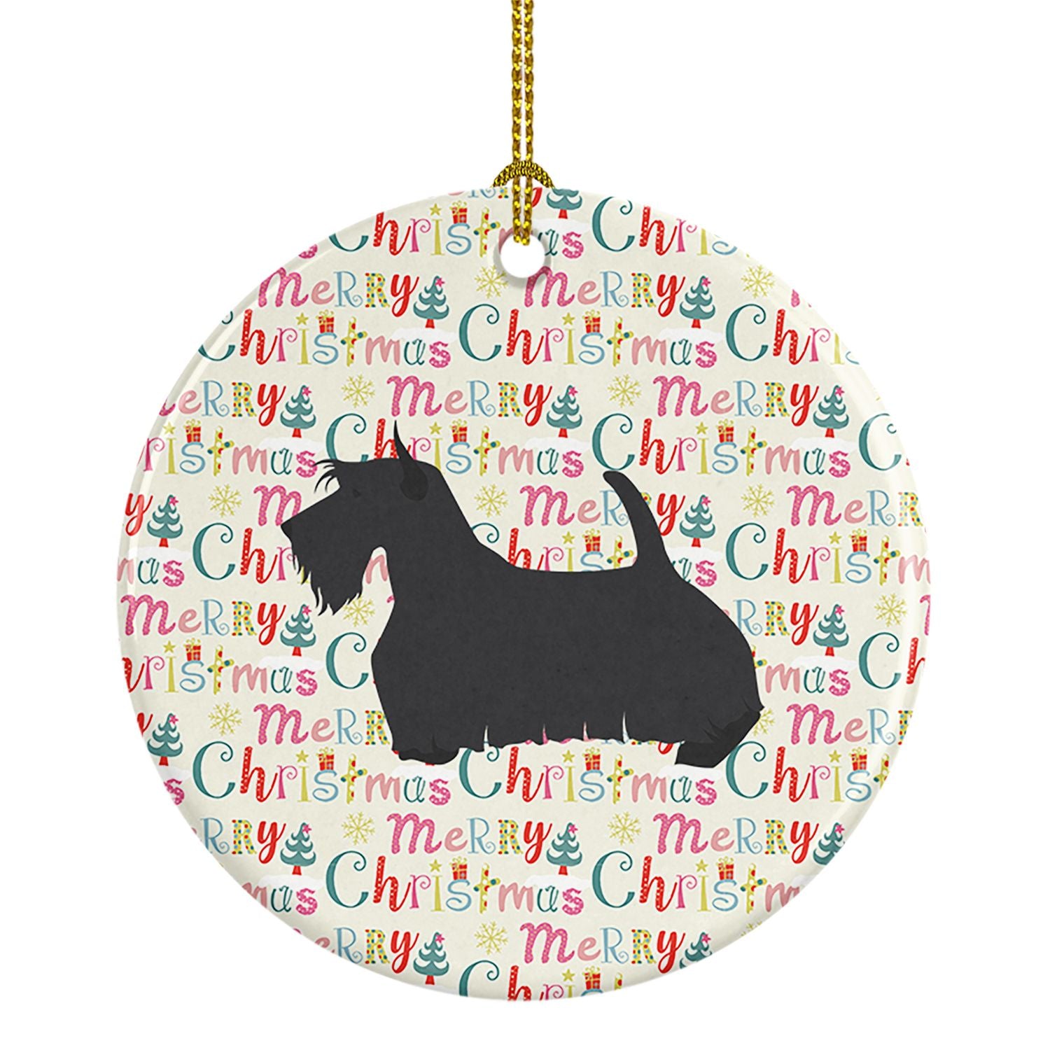 Scottish Terrier Merry Christmas Ceramic Ornament Christmas Tree Hanging Decorations for Home Christmas Holiday, Party, Gift, 3 