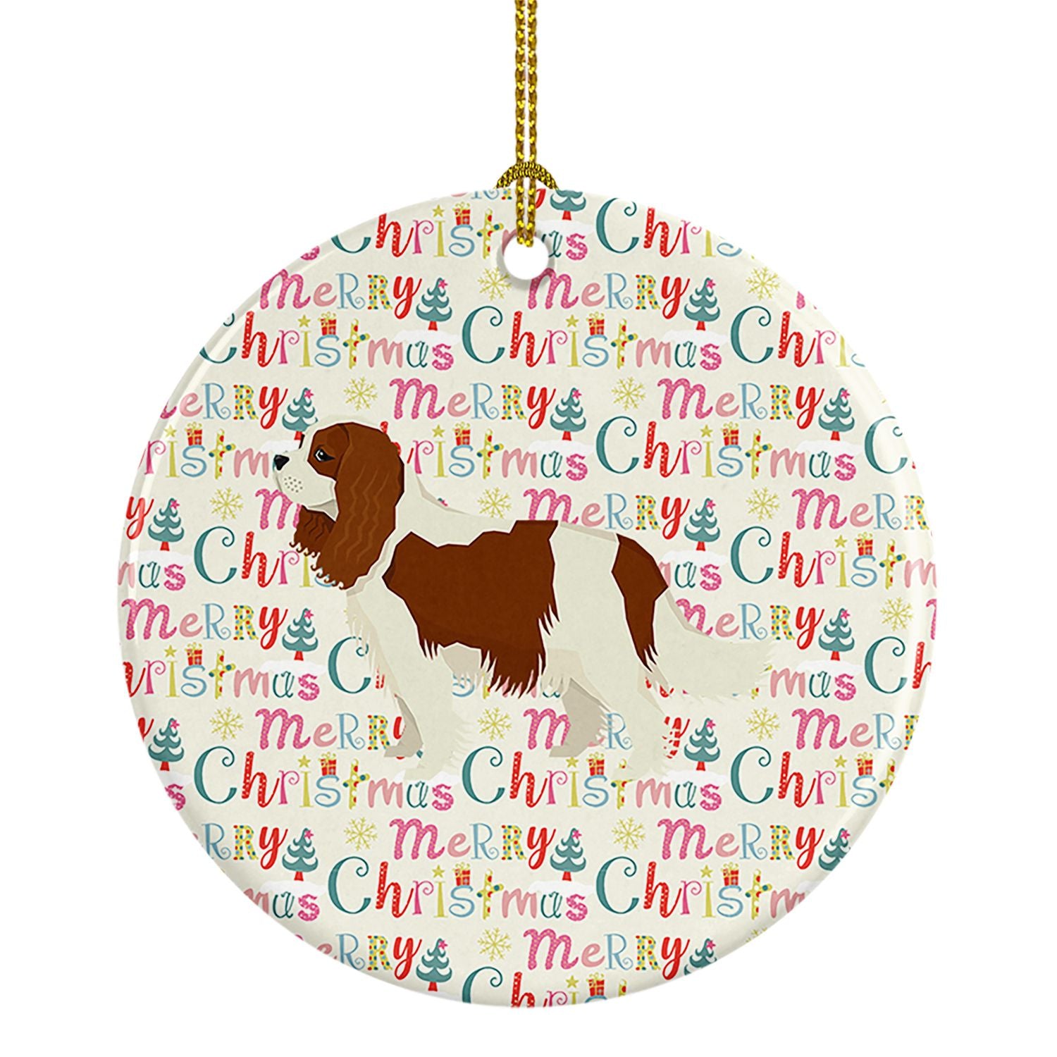 Cavalier Spaniel Merry Christmas Ceramic Ornament Christmas Tree Hanging Decorations for Home Christmas Holiday, Party, Gift, 3 