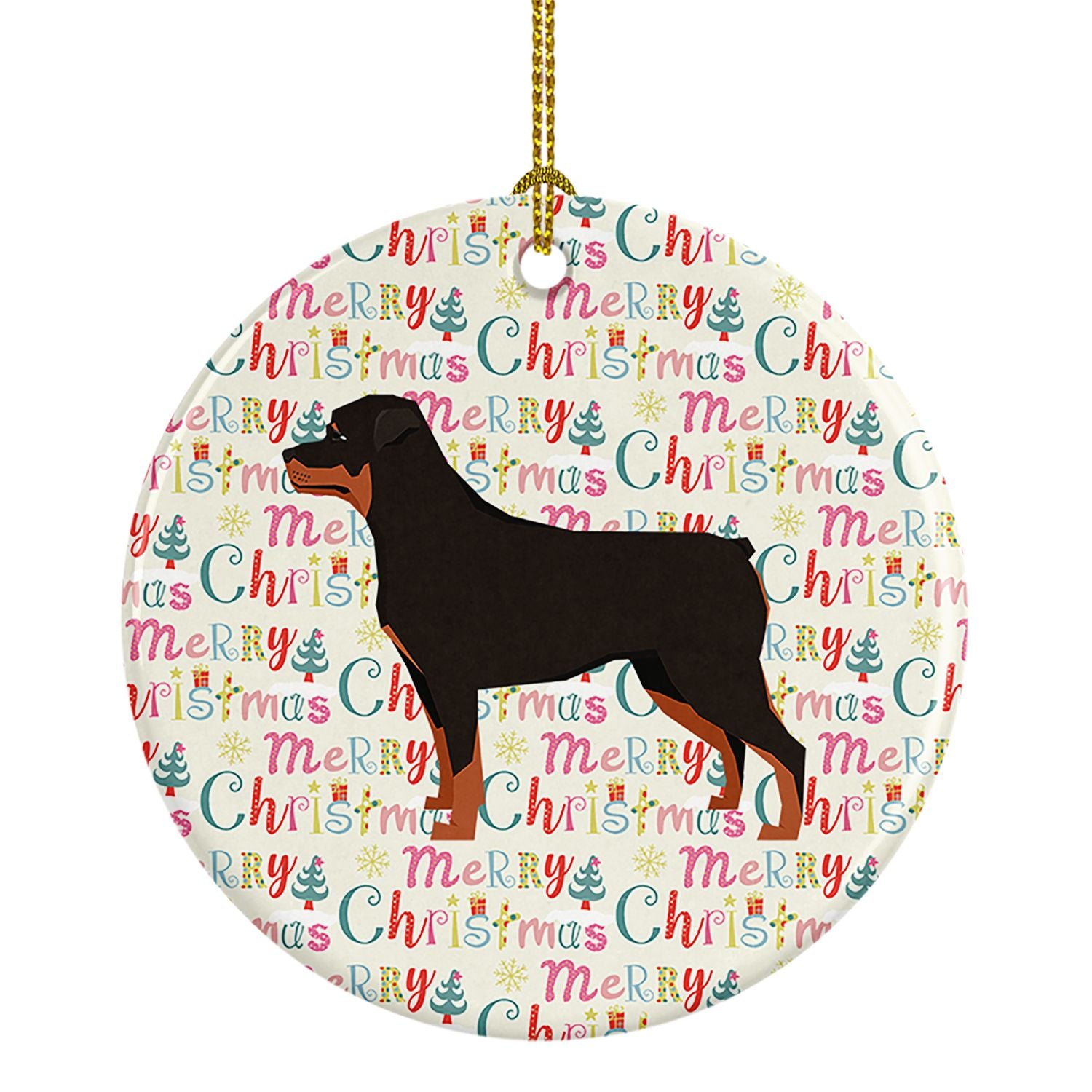 Rottweiler Merry Christmas Ceramic Ornament Christmas Tree Hanging Decorations for Home Christmas Holiday, Party, Gift, 3 in, Mu