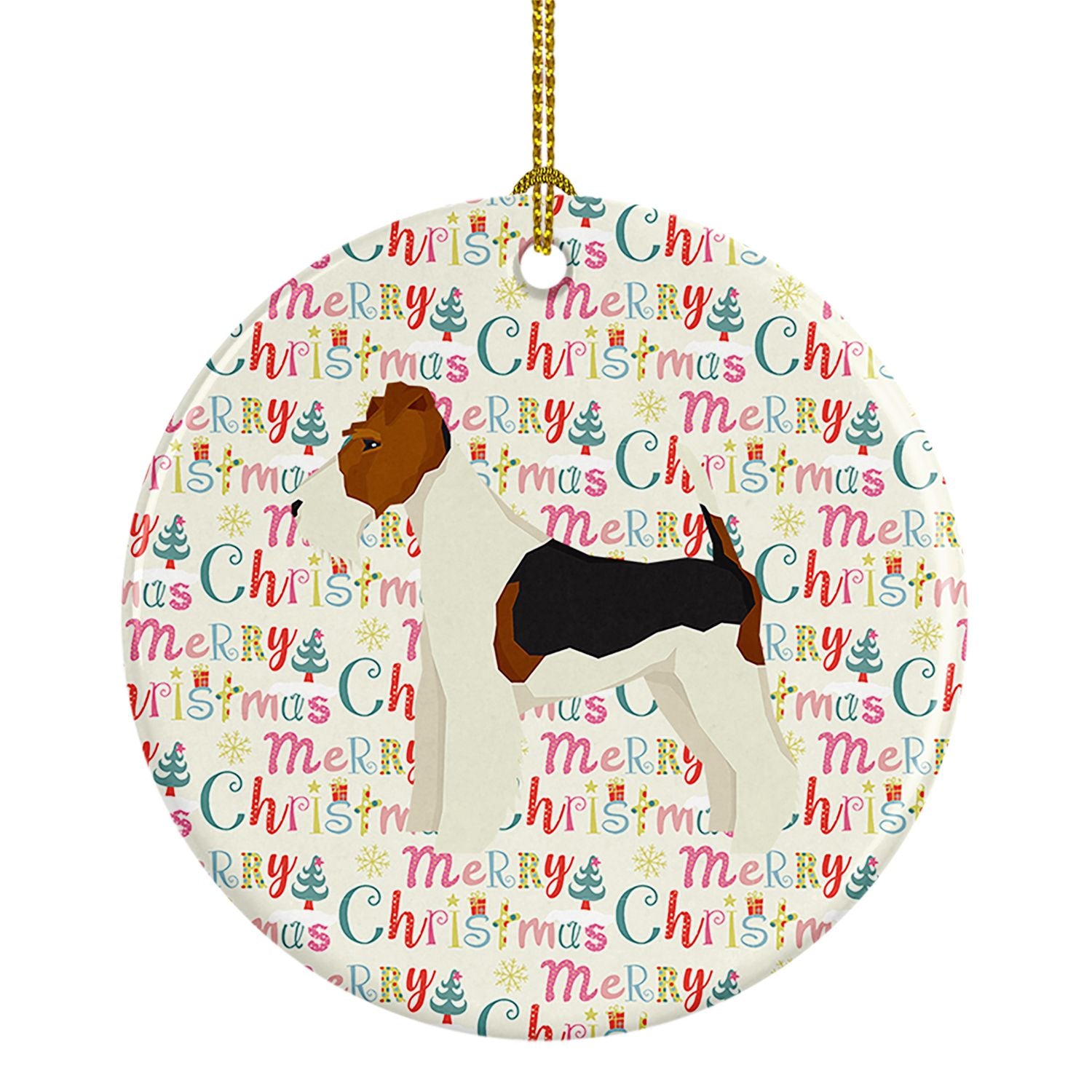 Fox Terrier Merry Christmas Ceramic Ornament Christmas Tree Hanging Decorations for Home Christmas Holiday, Party, Gift, 3 in, M