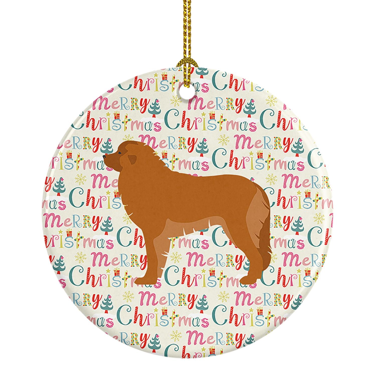 Leonberger Merry Christmas Ceramic Ornament Christmas Tree Hanging Decorations for Home Christmas Holiday, Party, Gift, 3 in, Mu
