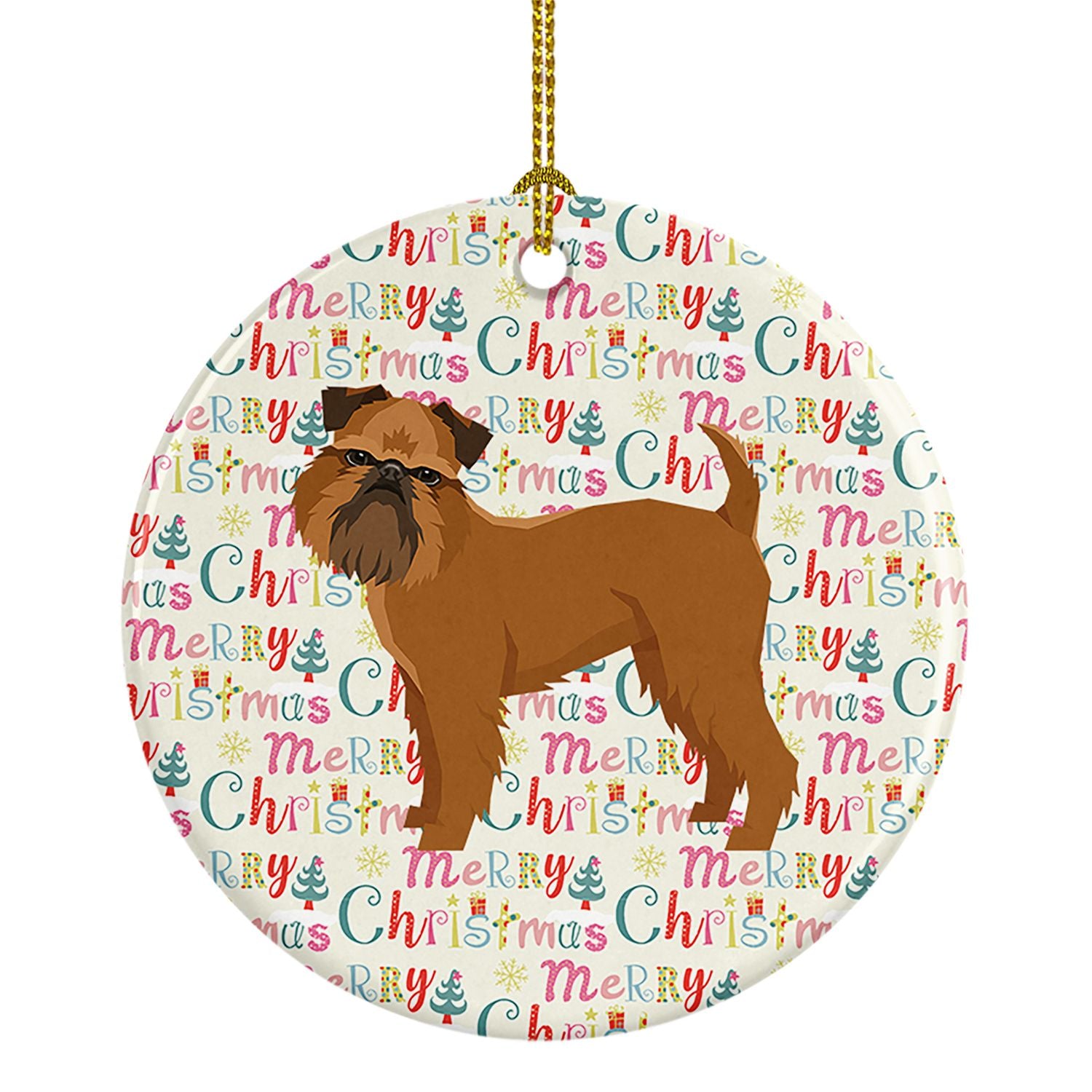 Brussels Griffon Merry Christmas Ceramic Ornament Christmas Tree Hanging Decorations for Home Christmas Holiday, Party, Gift, 3 