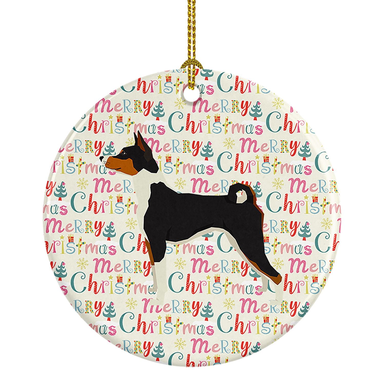 Basenji Merry Christmas Ceramic Ornament Christmas Tree Hanging Decorations for Home Christmas Holiday, Party, Gift, 3 in, Multi