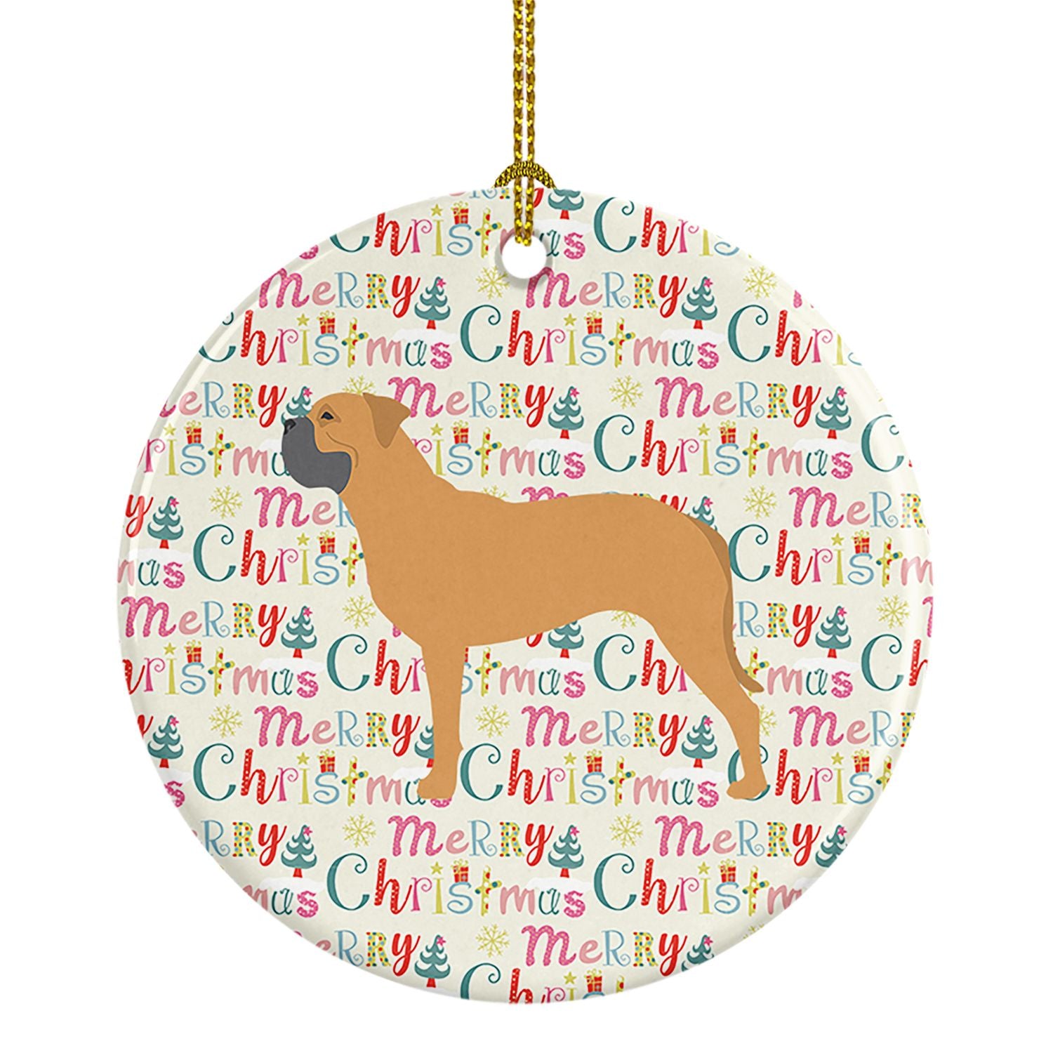 Bullmastiff Merry Christmas Ceramic Ornament Christmas Tree Hanging Decorations for Home Christmas Holiday, Party, Gift, 3 in, M