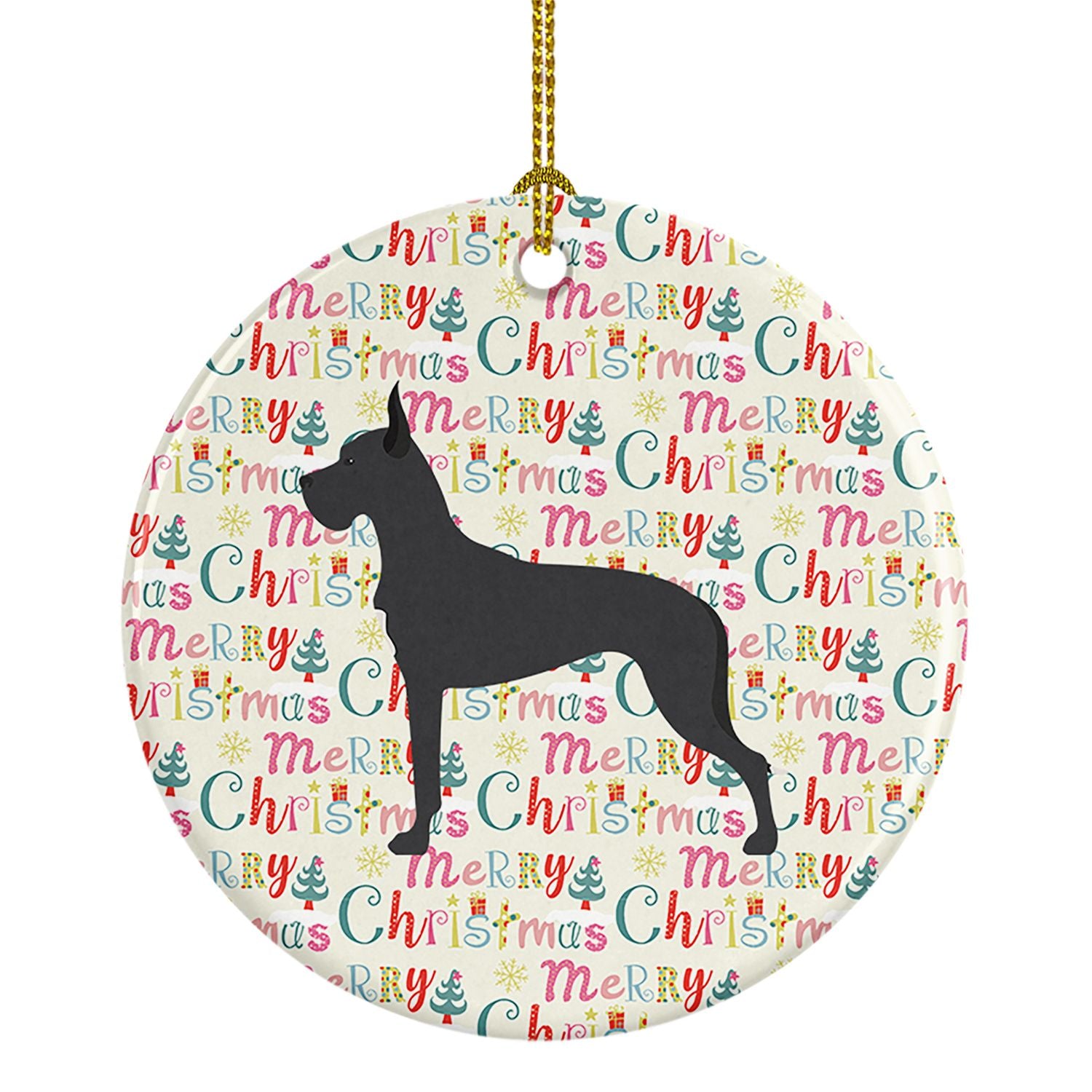 Great Dane Merry Christmas Ceramic Ornament Christmas Tree Hanging Decorations for Home Christmas Holiday, Party, Gift, 3 in, Mu