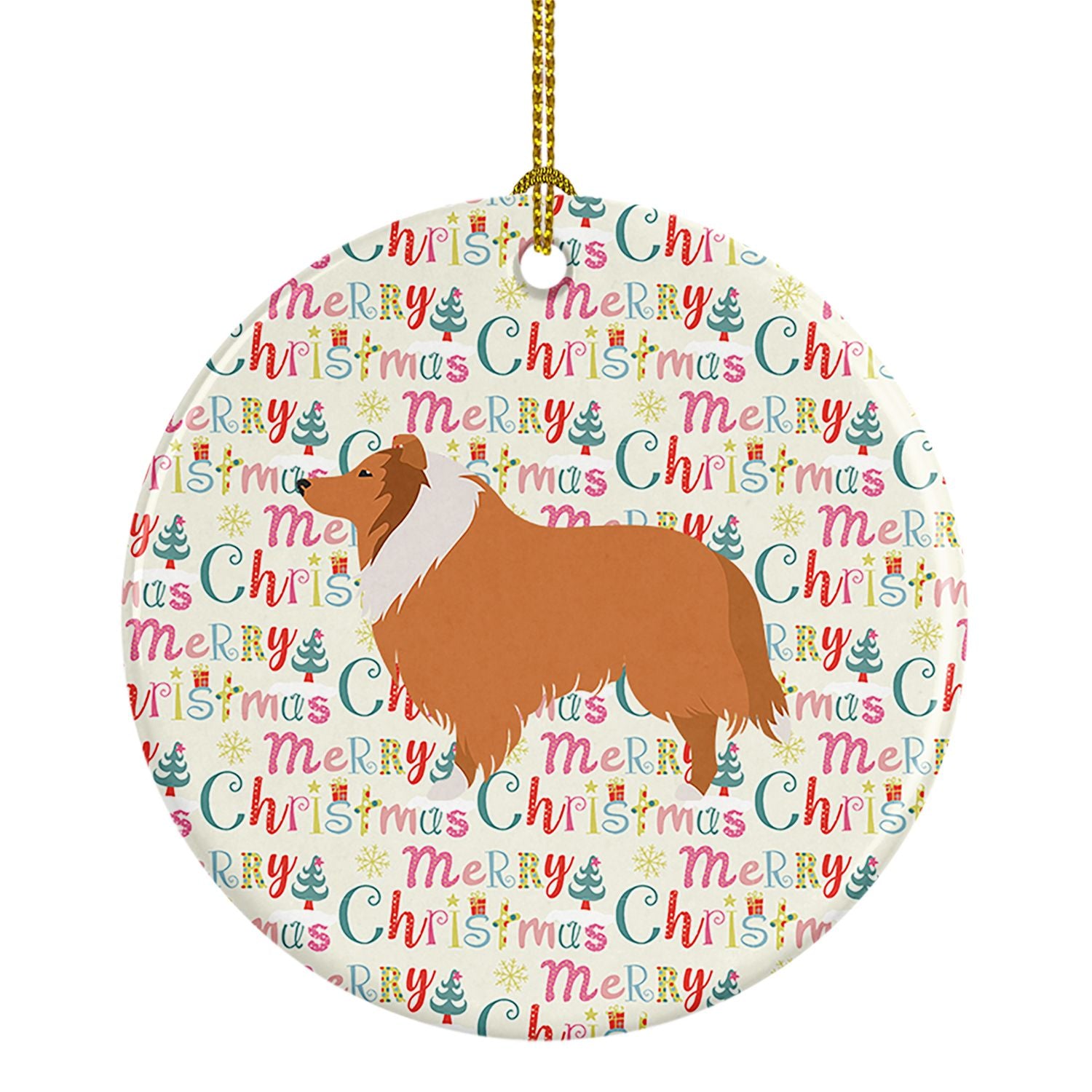 Collie Dog Merry Christmas Ceramic Ornament Christmas Tree Hanging Decorations for Home Christmas Holiday, Party, Gift, 3 in, Mu