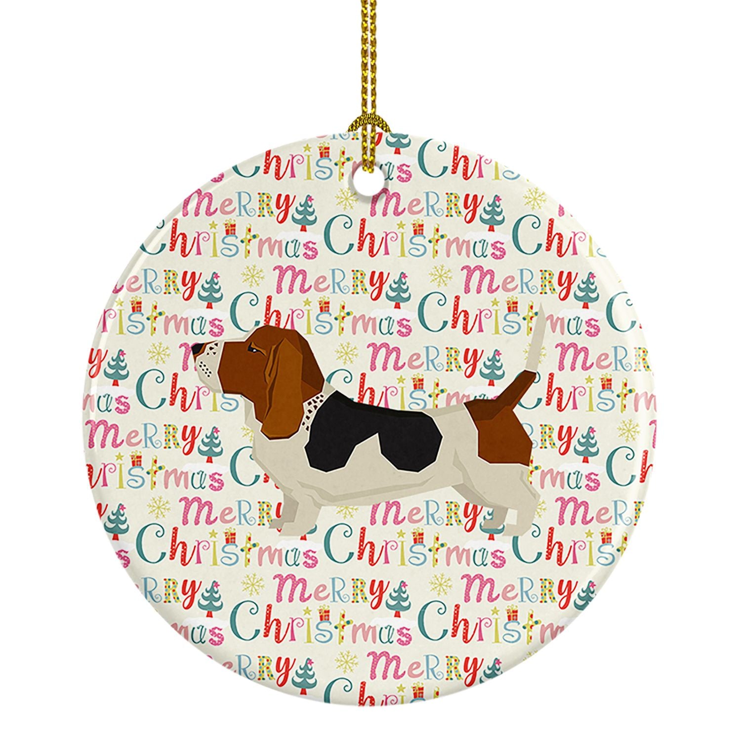 Basset Hound Merry Christmas Ceramic Ornament Christmas Tree Hanging Decorations for Home Christmas Holiday, Party, Gift, 3 in, 