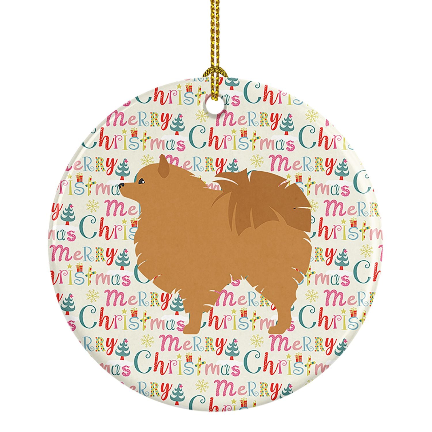 Pomeranian Merry Christmas Ceramic Ornament Christmas Tree Hanging Decorations for Home Christmas Holiday, Party, Gift, 3 in, Mu