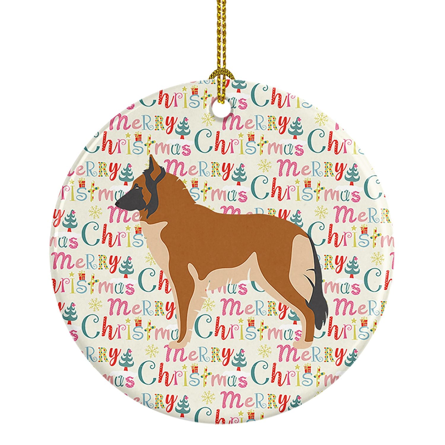 Belgian Tervuren Merry Christmas Ceramic Ornament Christmas Tree Hanging Decorations for Home Christmas Holiday, Party, Gift, 3 