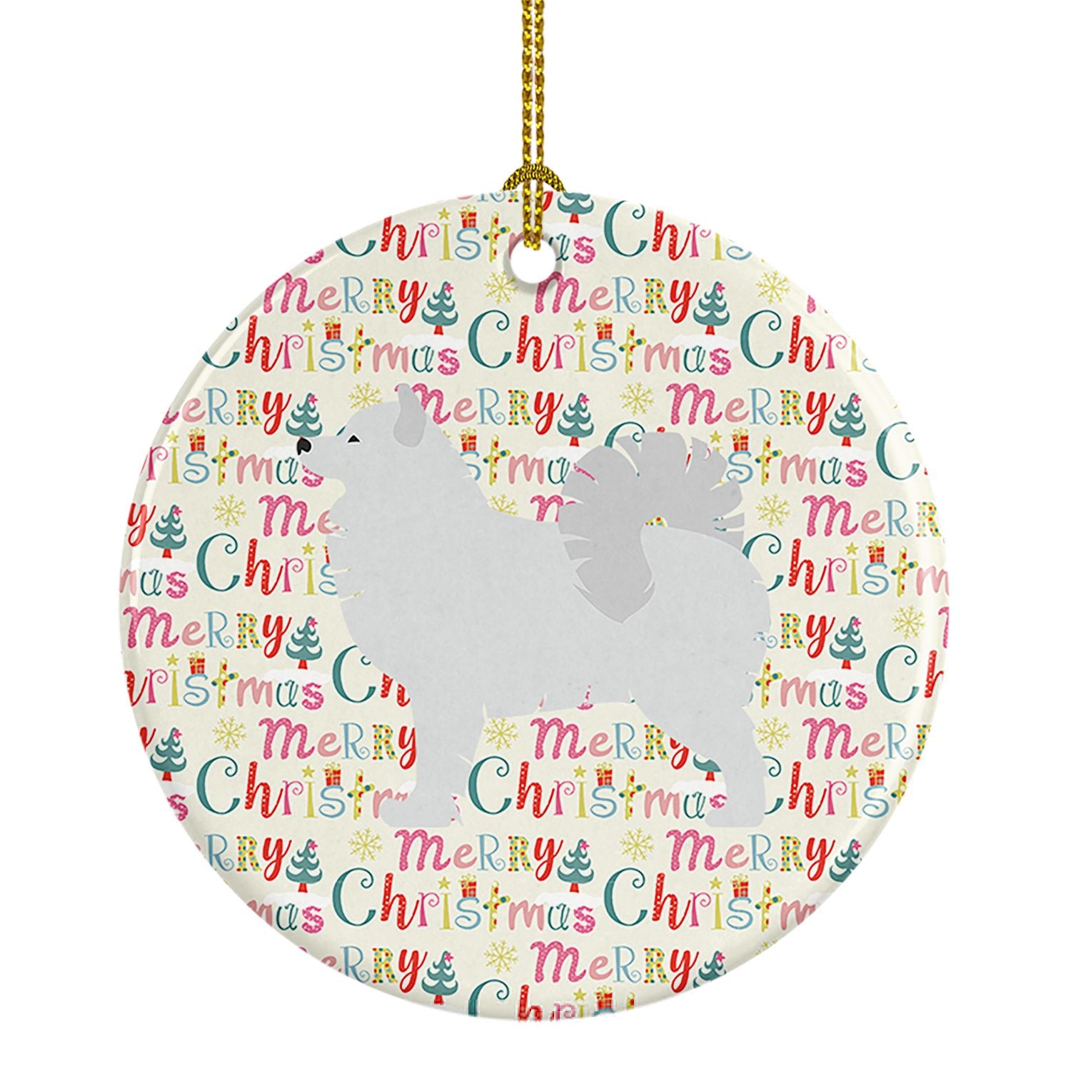 Samoyed Merry Christmas Ceramic Ornament Christmas Tree Hanging Decorations for Home Christmas Holiday, Party, Gift, 3 in, Multi