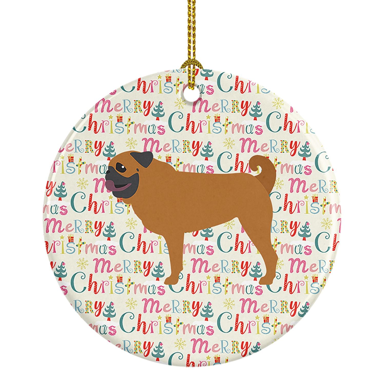 Pug Merry Christmas Ceramic Ornament Christmas Tree Hanging Decorations for Home Christmas Holiday, Party, Gift, 3 in, Multicolo